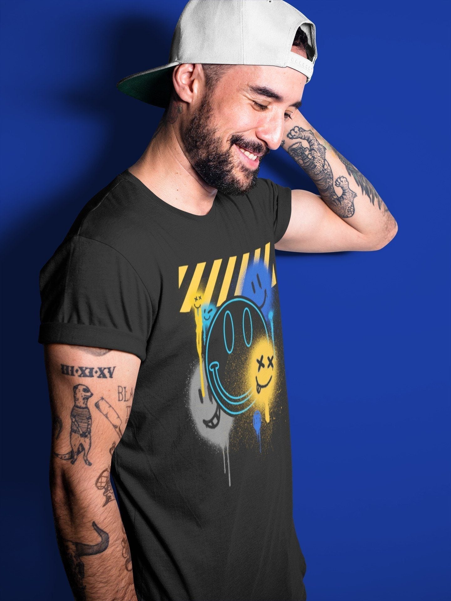 Smile Painting Unisex Tops - Air Jordan 2 OFF-WHITE Black Blue