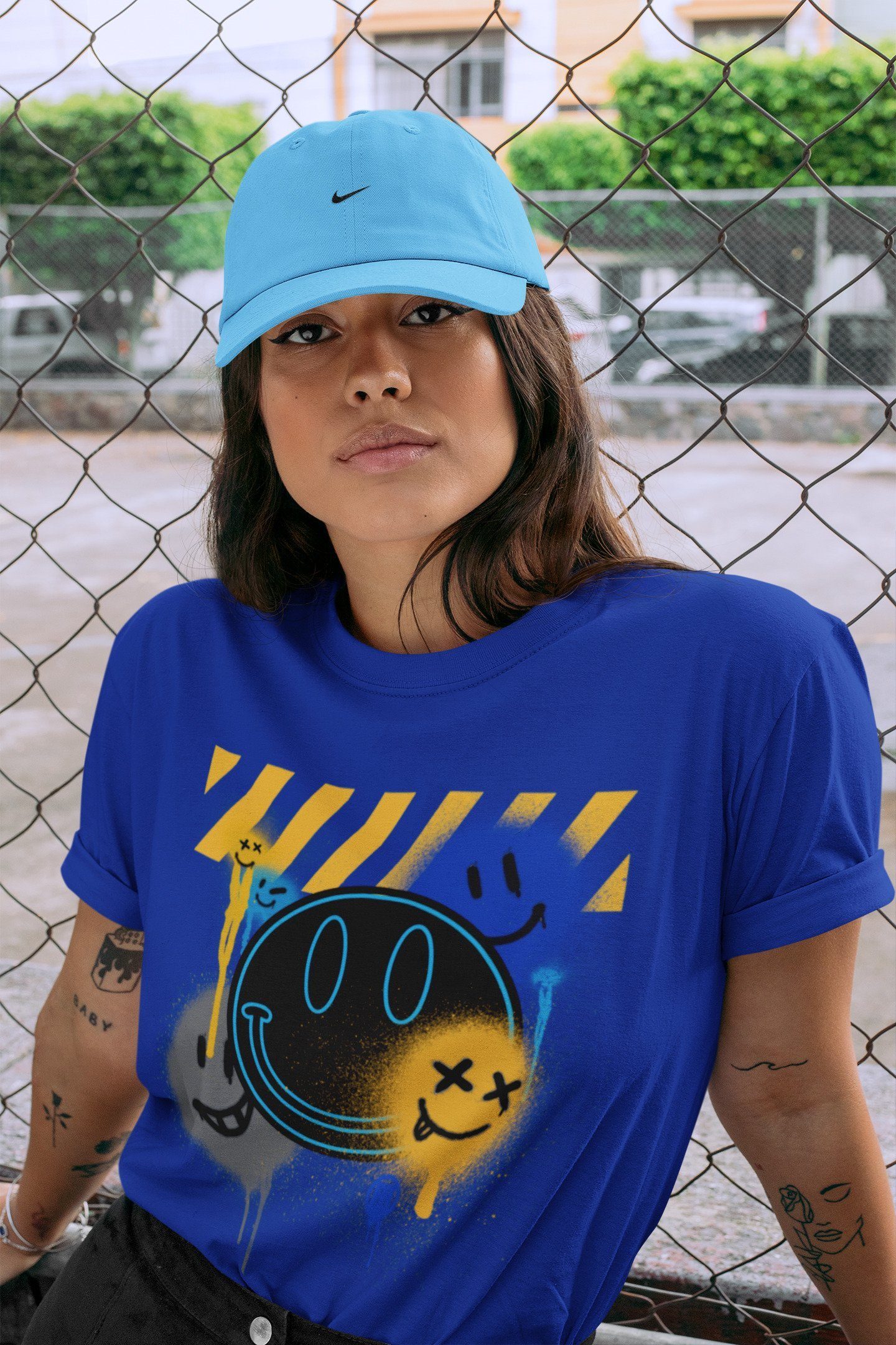 Smile Painting Unisex Tops - Air Jordan 2 OFF-WHITE Black Blue