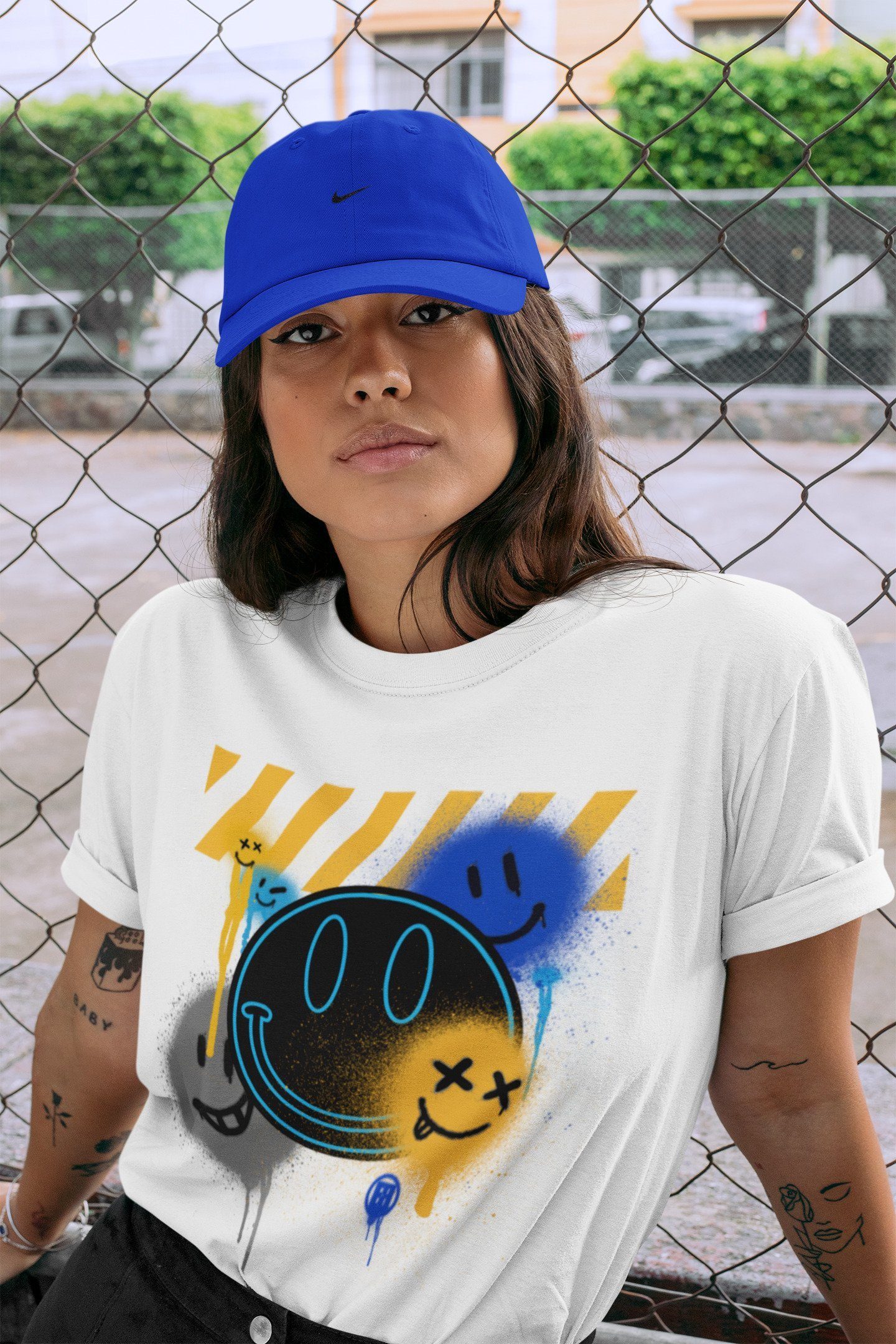 Smile Painting Unisex Tops - Air Jordan 2 OFF-WHITE Black Blue