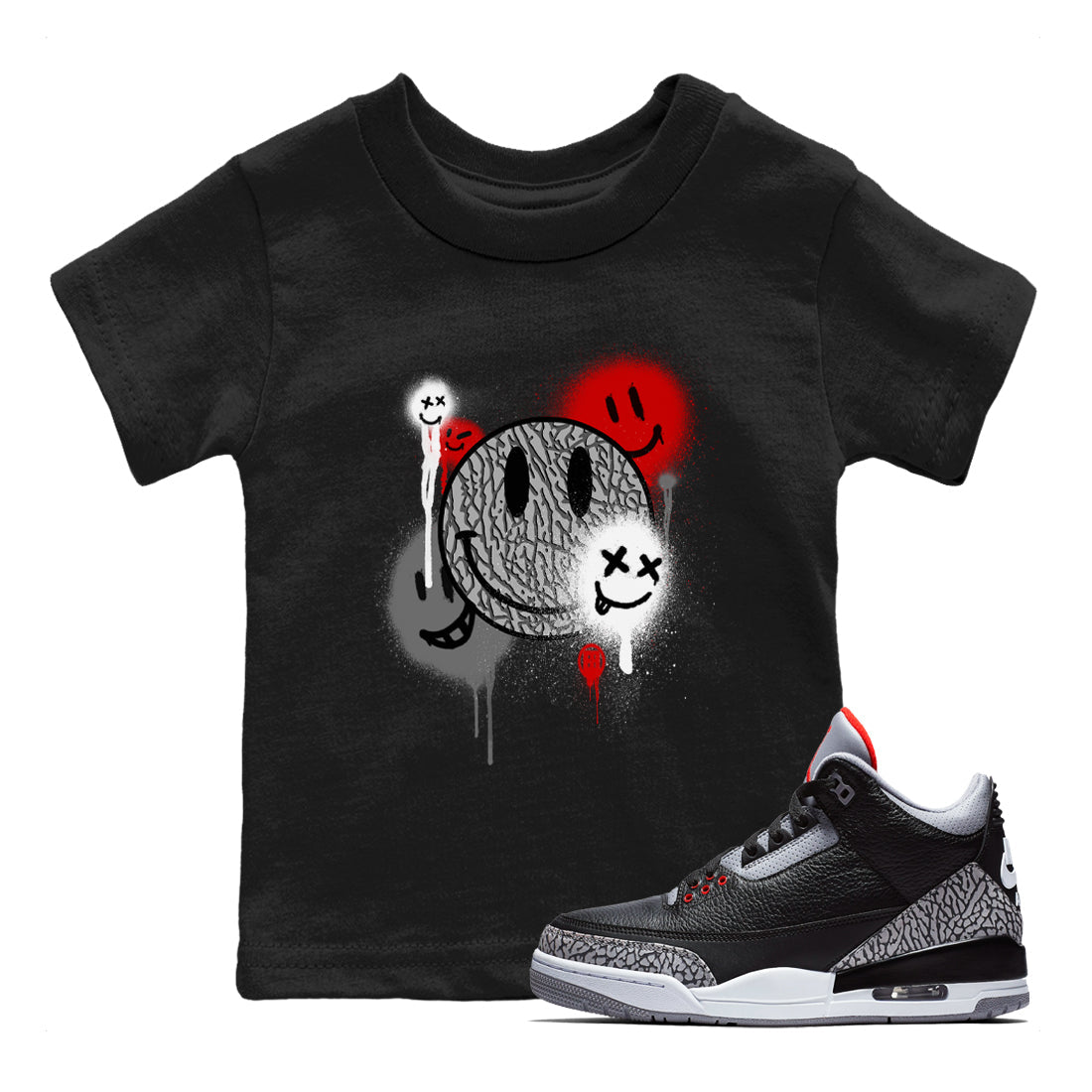 Smile Painting snkmatch Tees Kids - Air Jordan 3 Black Cement