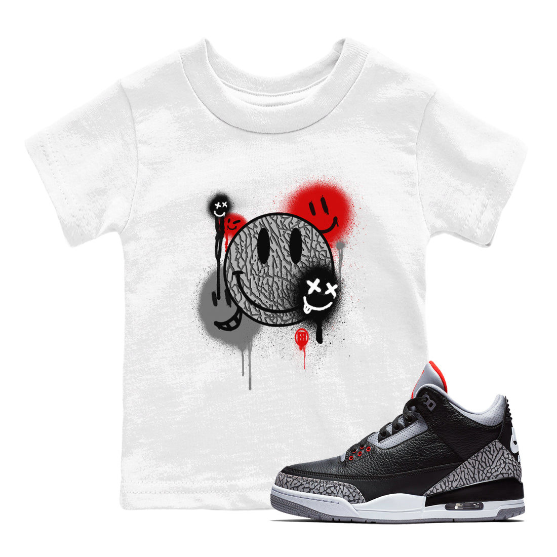 Smile Painting snkmatch Tees Kids - Air Jordan 3 Black Cement
