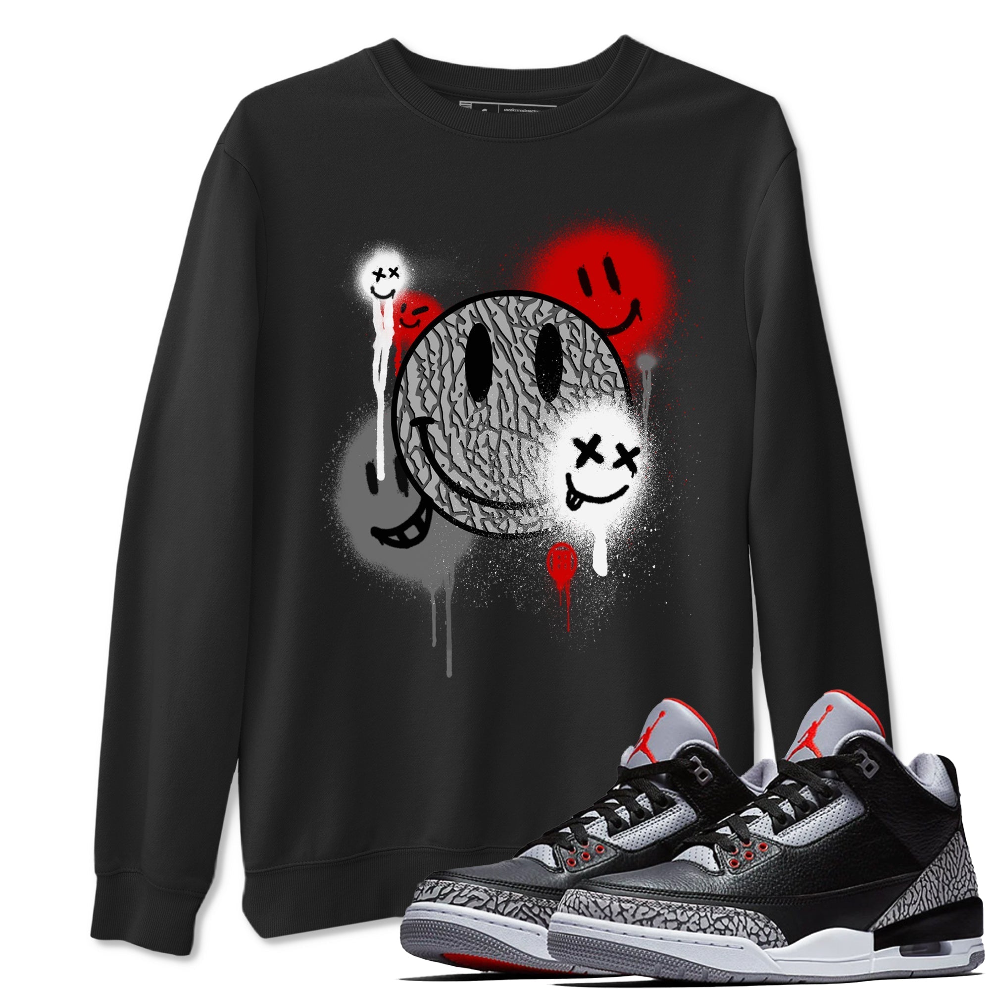 Smile Painting snkmatch Tees - Air Jordan 3 Black Cement