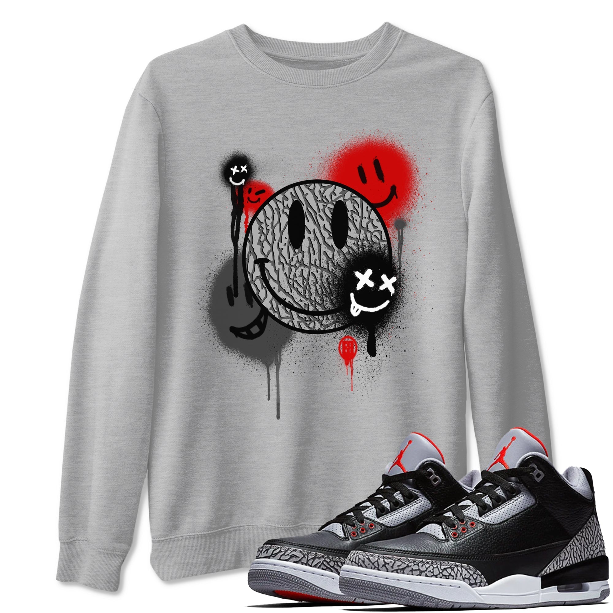 Smile Painting snkmatch Tees - Air Jordan 3 Black Cement