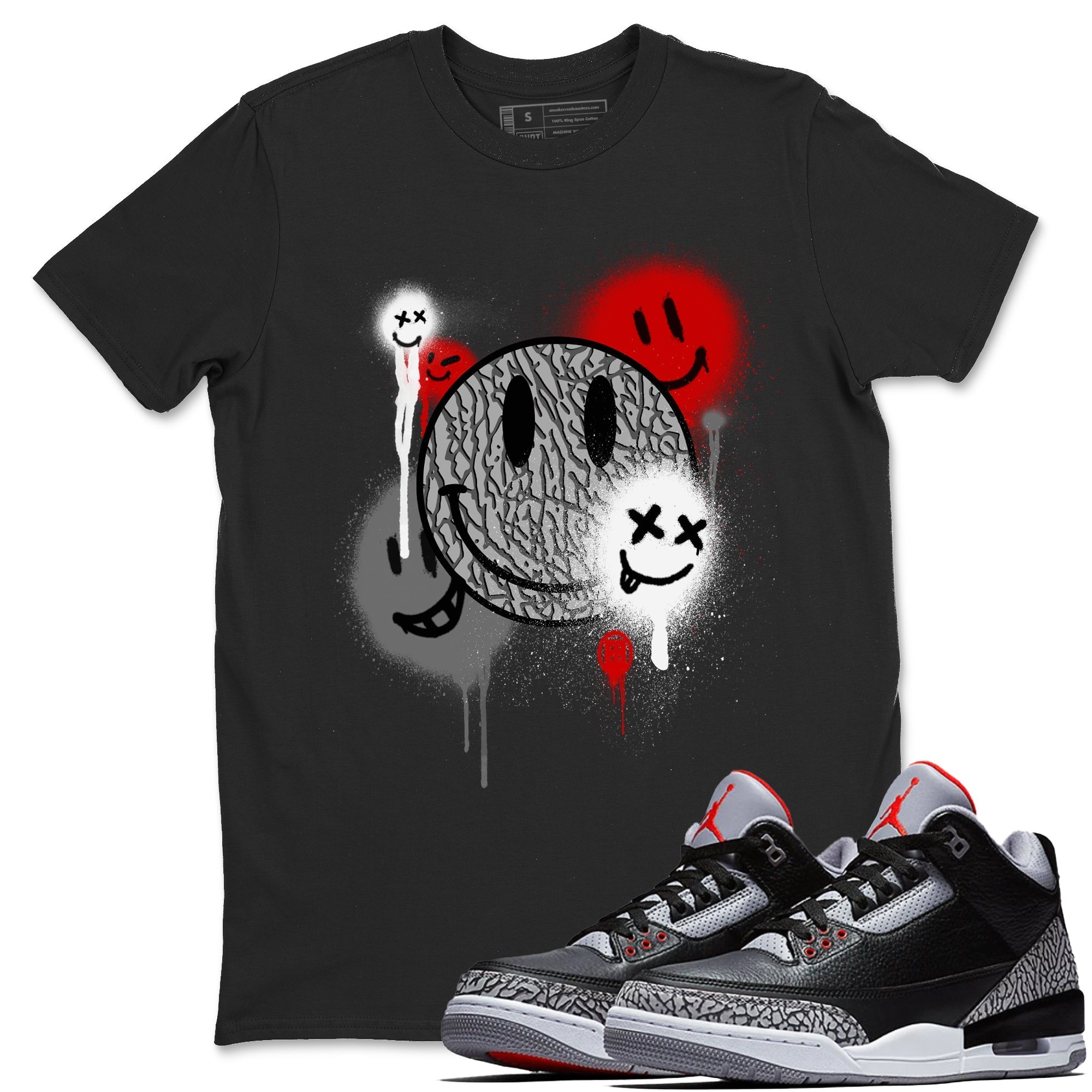 Smile Painting snkmatch Tees - Air Jordan 3 Black Cement