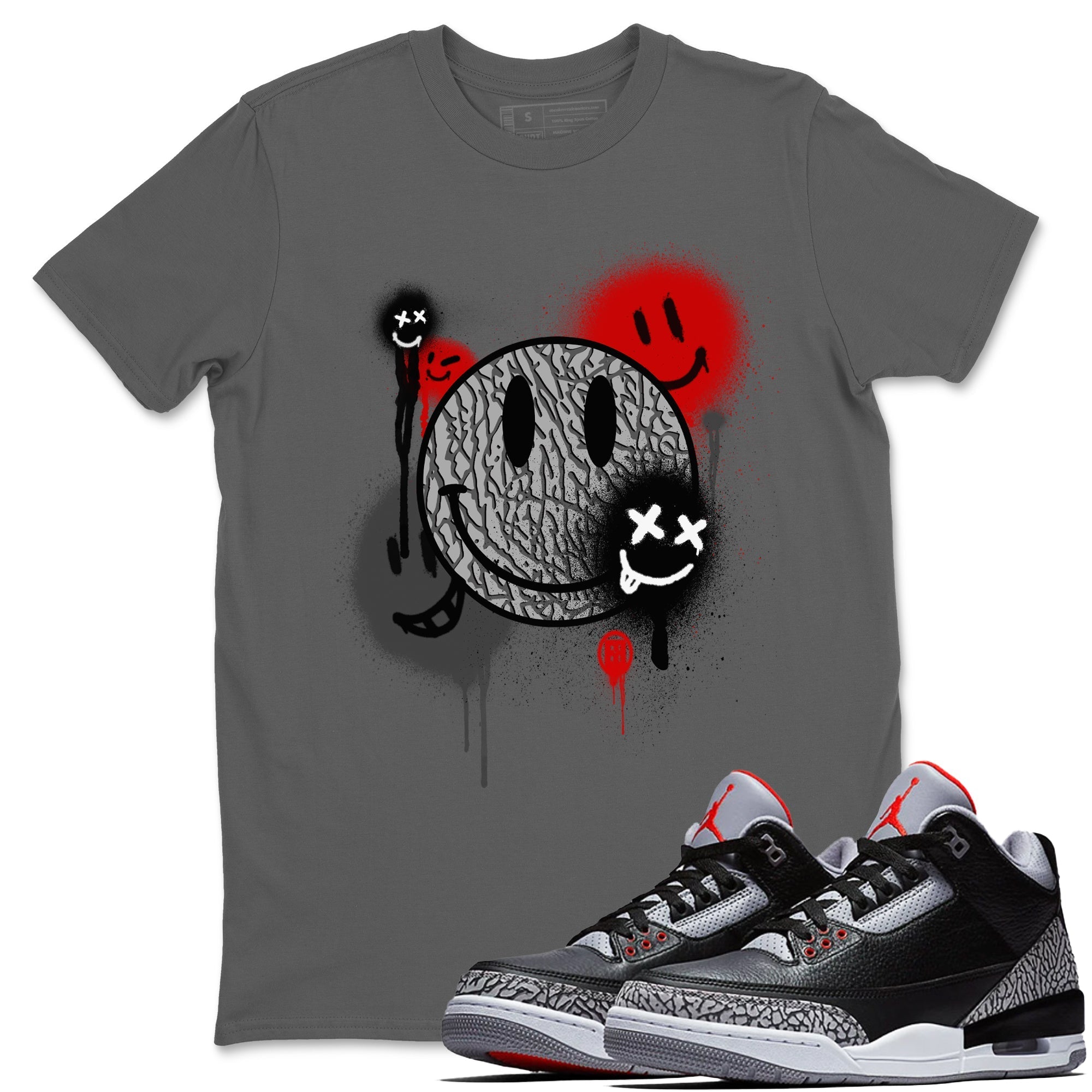 Smile Painting snkmatch Tees - Air Jordan 3 Black Cement
