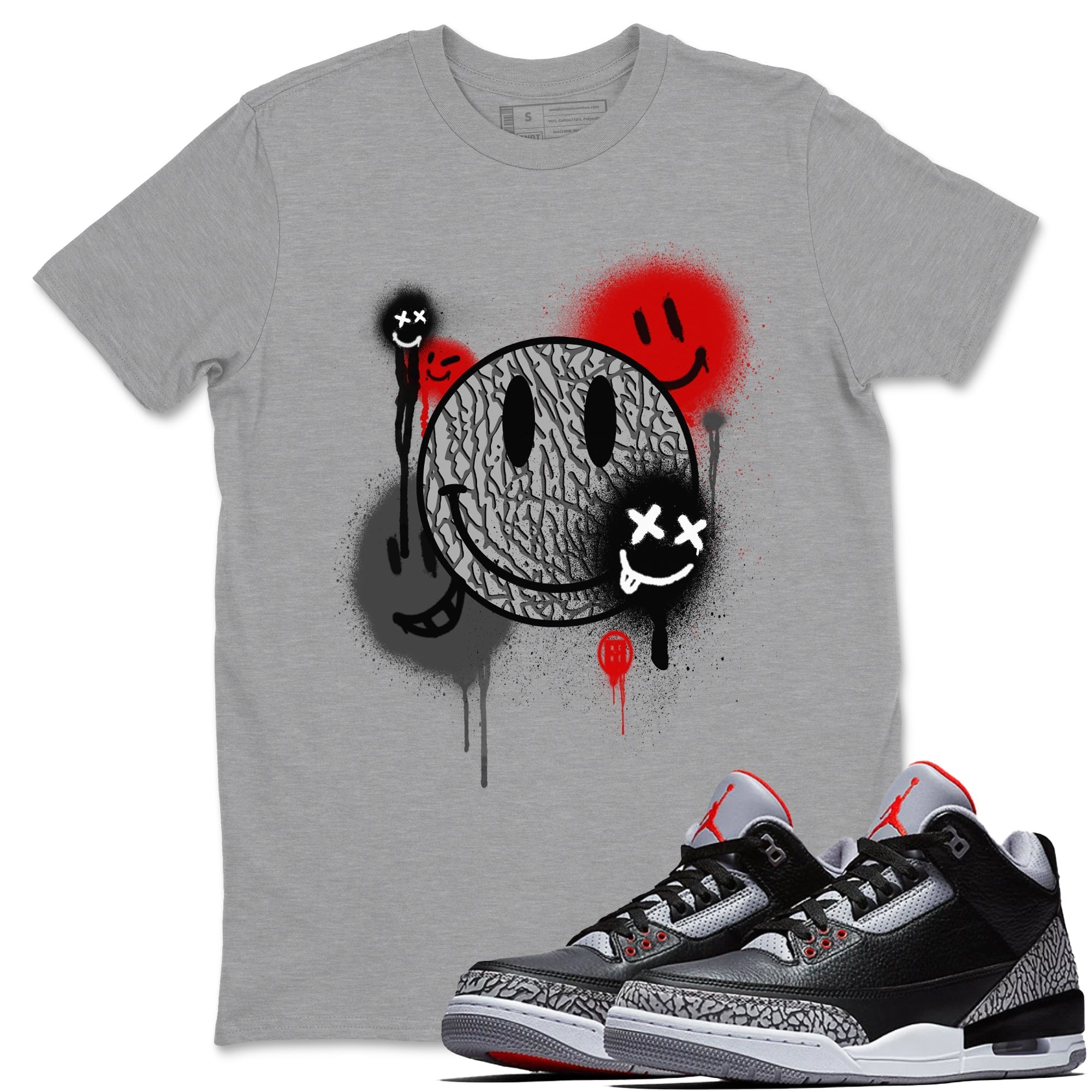 Smile Painting snkmatch Tees - Air Jordan 3 Black Cement