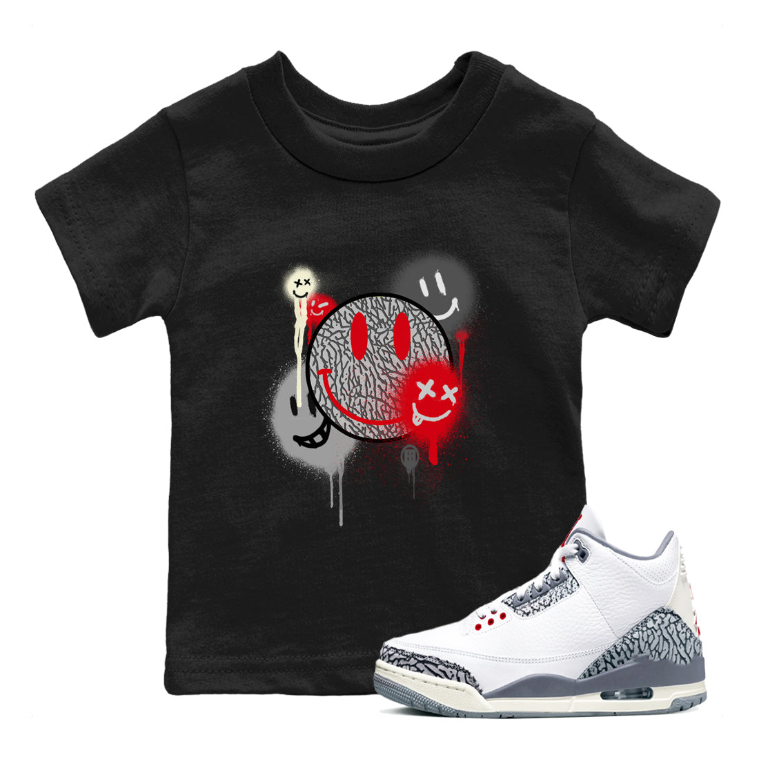 Smile Painting snkmatch Tees Kids - Air Jordan 3 Cement Grey