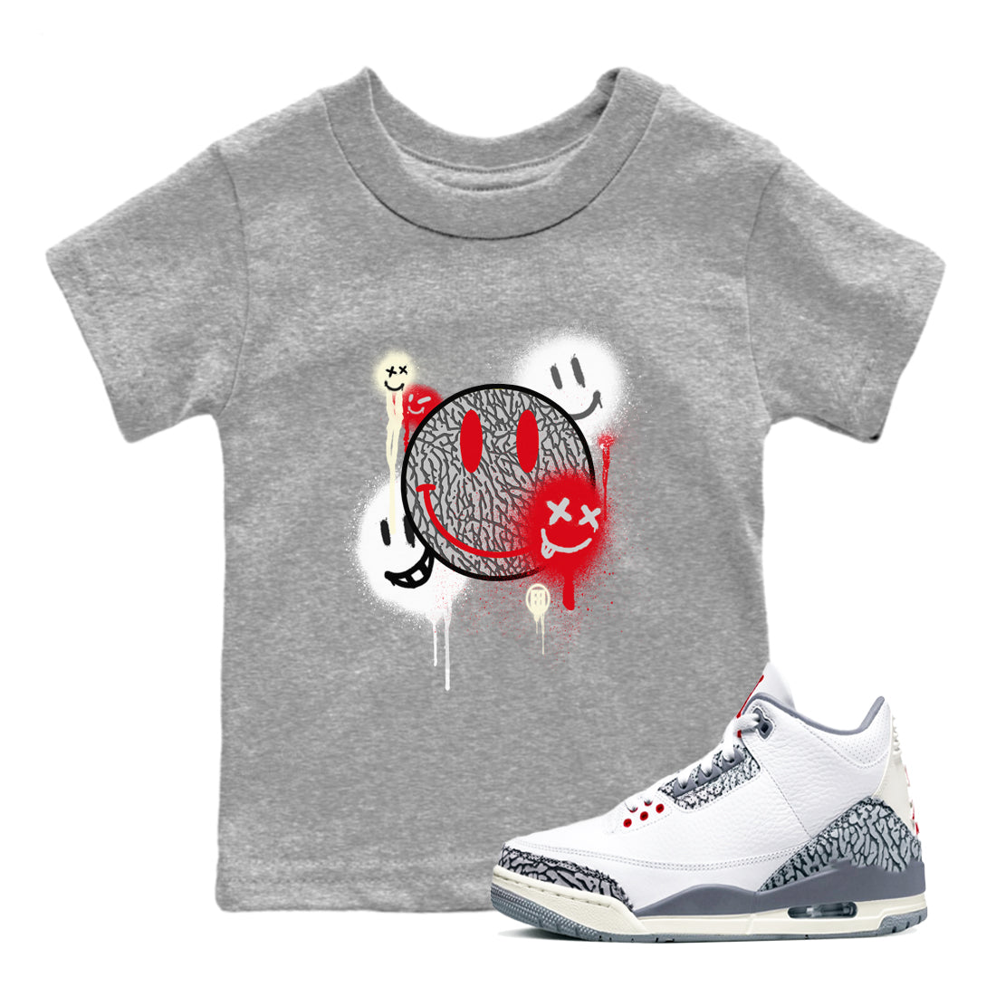 Smile Painting snkmatch Tees Kids - Air Jordan 3 Cement Grey