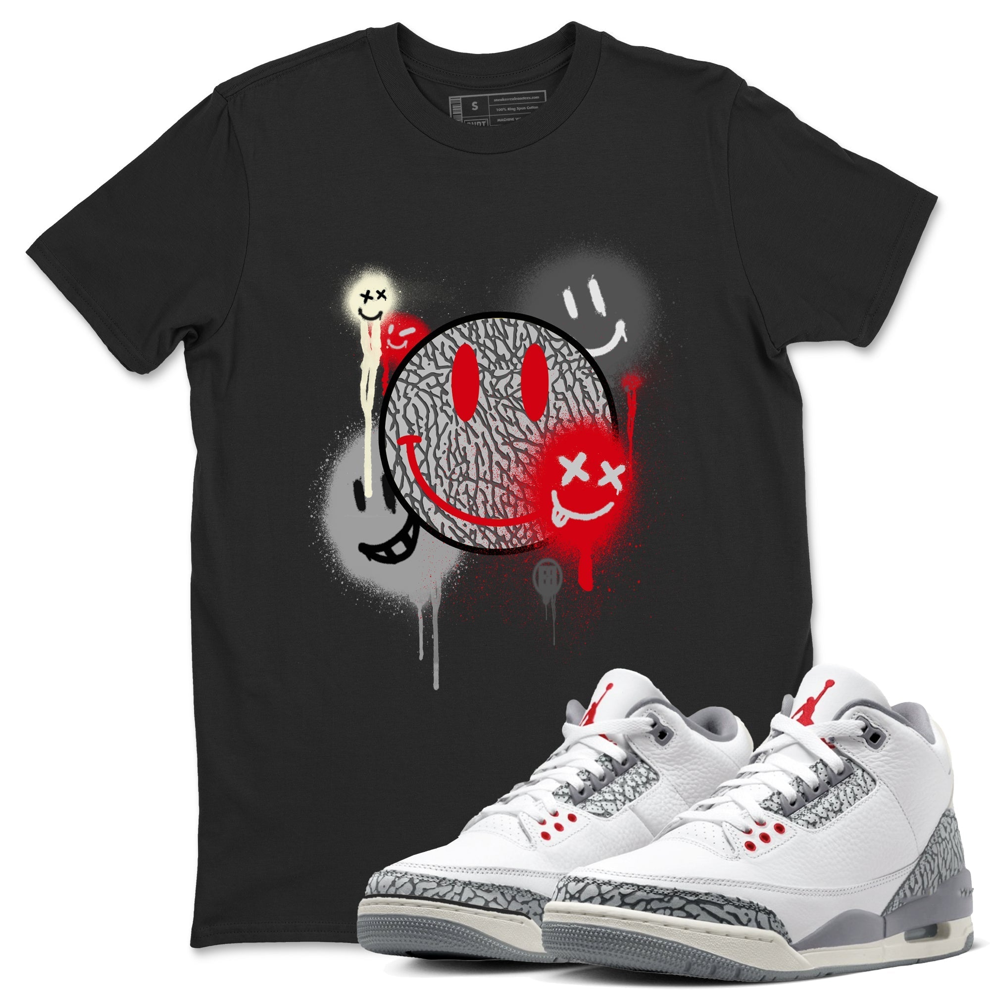 Smile Painting snkmatch Tees - Air Jordan 3 Cement Grey