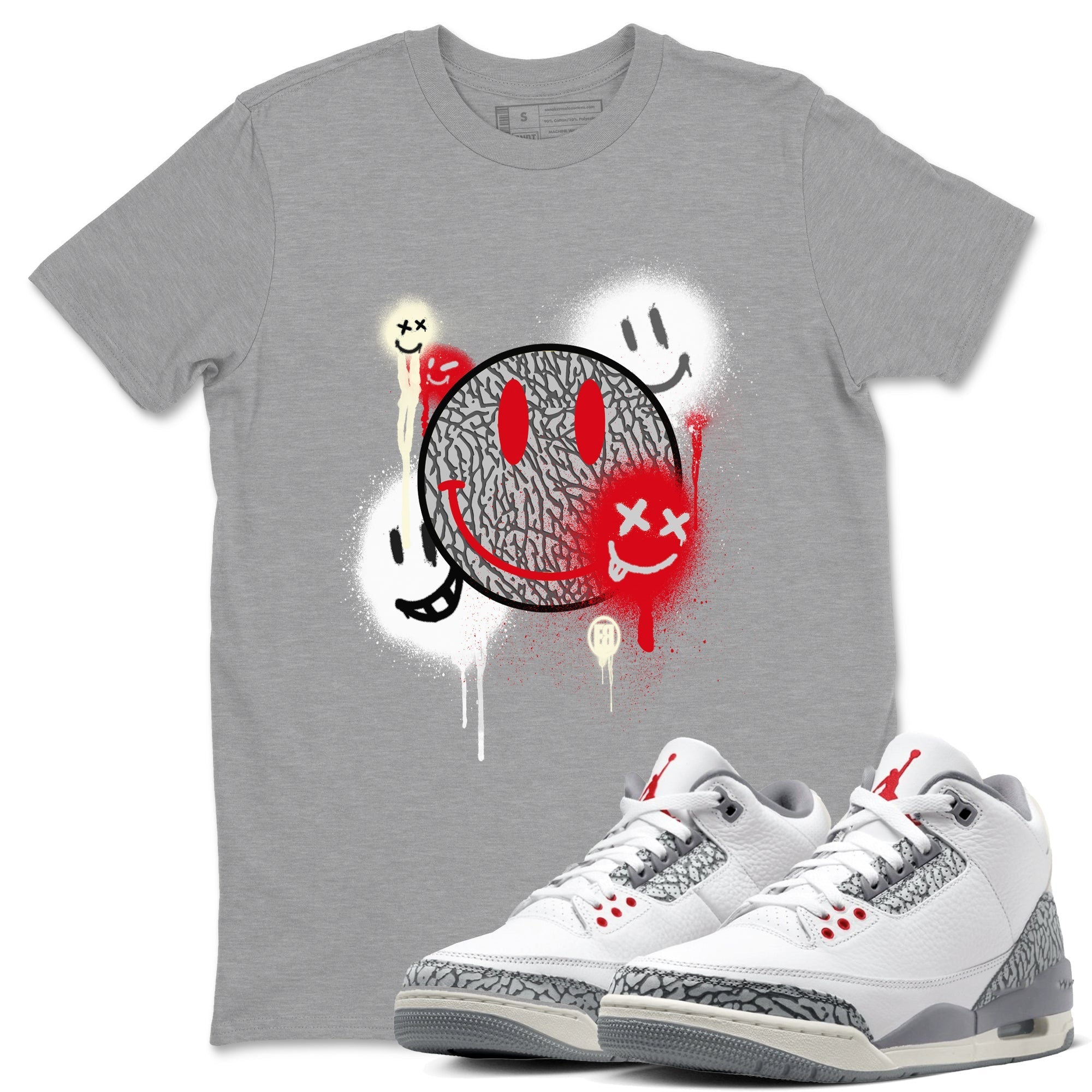 Smile Painting snkmatch Tees - Air Jordan 3 Cement Grey