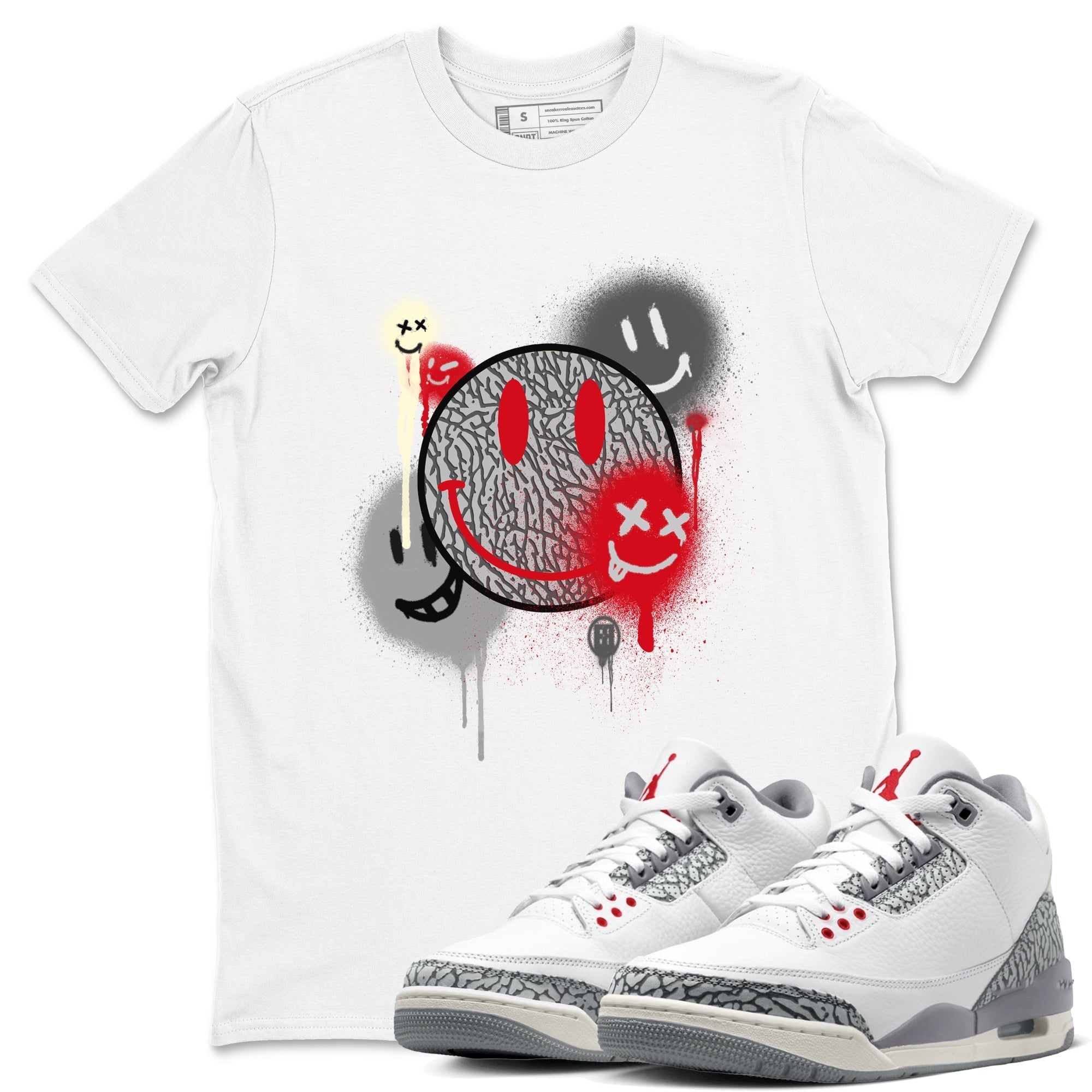 Smile Painting snkmatch Tees - Air Jordan 3 Cement Grey