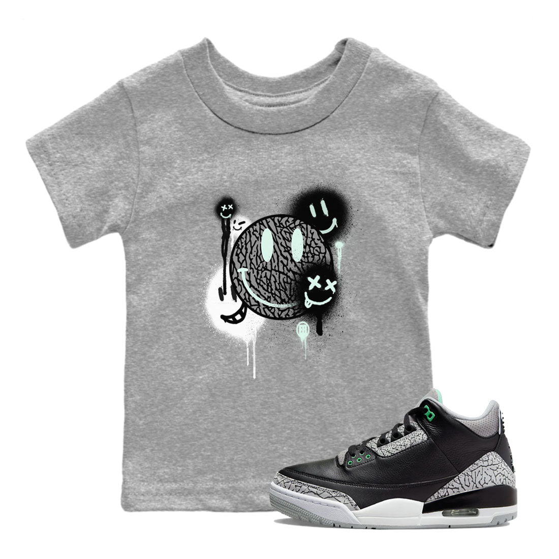 Smile Painting snkmatch Tees Kids - Air Jordan 3 Green Glow