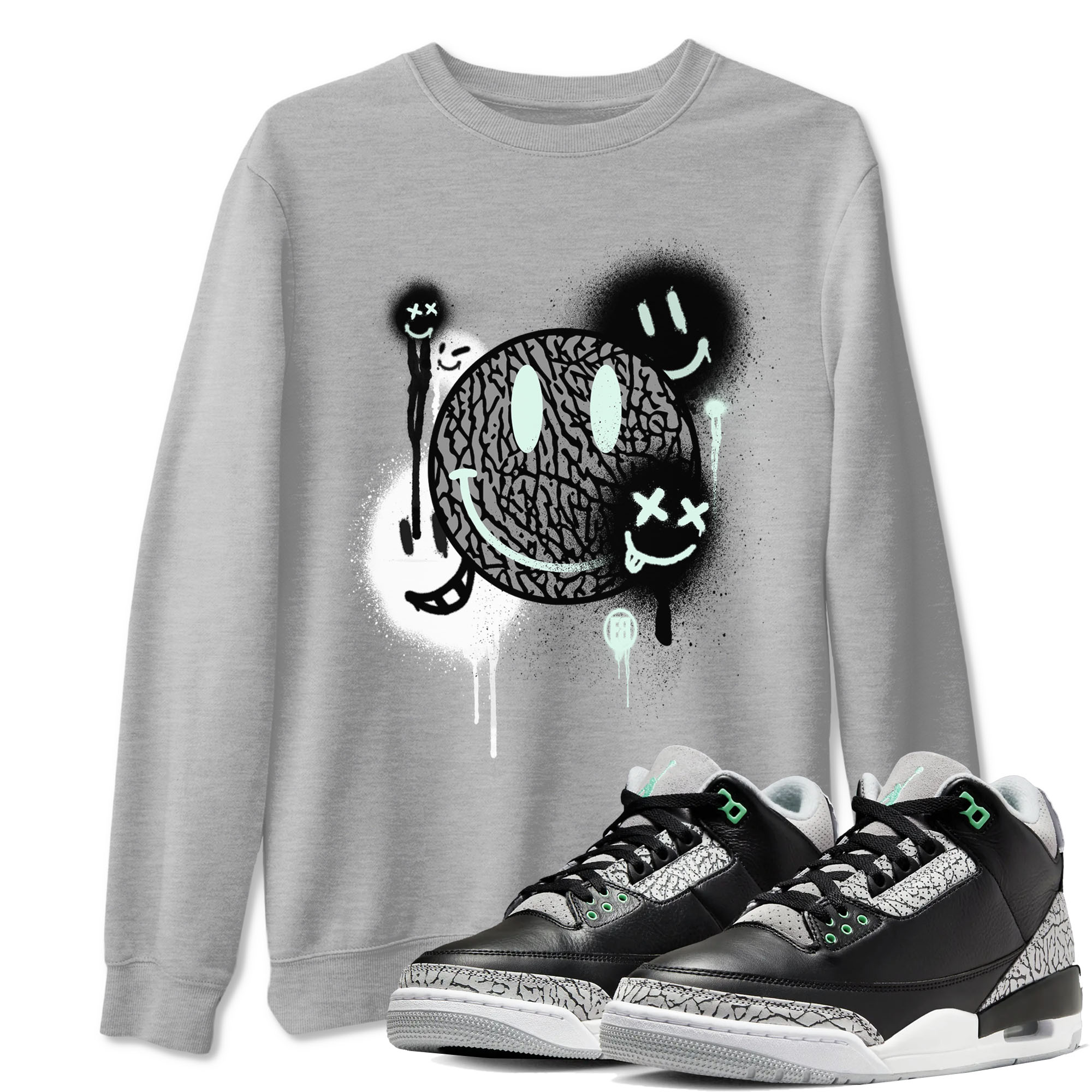 Smile Painting snkmatch Tees - Air Jordan 3 Green Glow