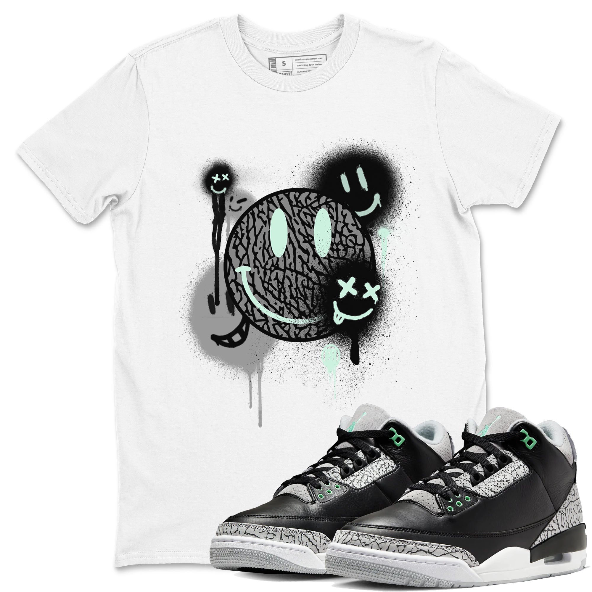 Smile Painting snkmatch Tees - Air Jordan 3 Green Glow