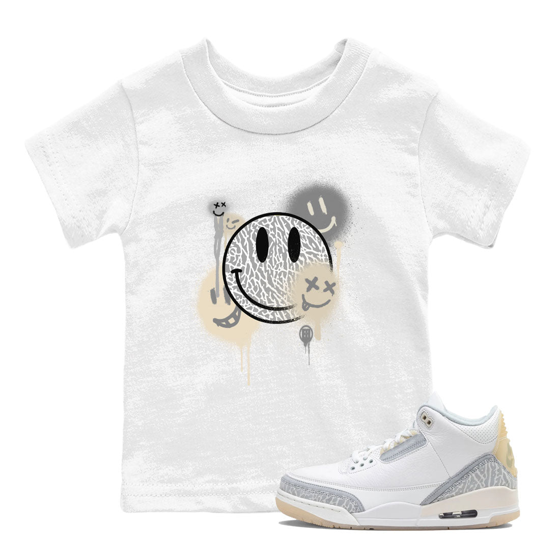 Smile Painting snkmatch Tees Kids - Air Jordan 3 Ivory