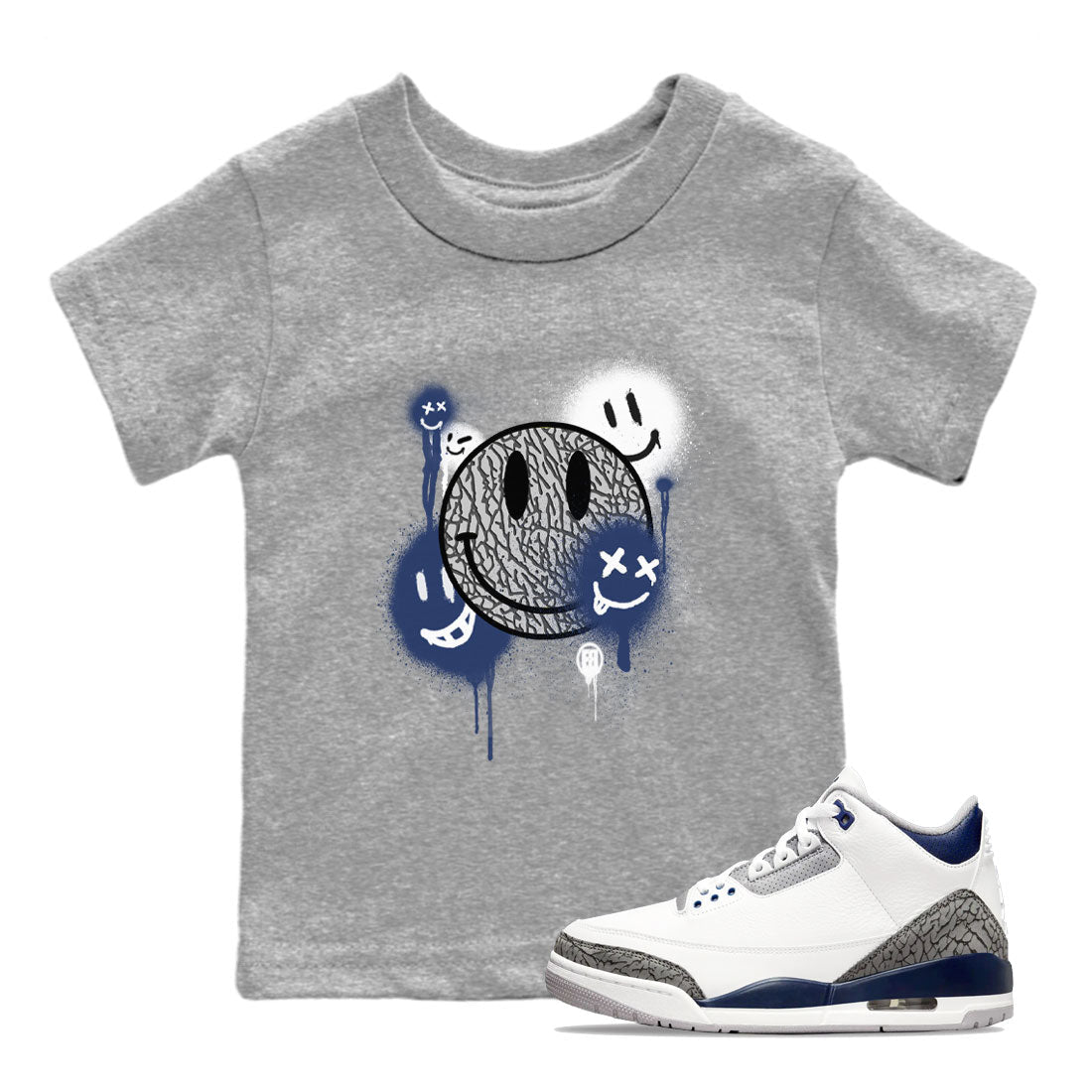 Smile Painting snkmatch Tees Kids - Air Jordan 3 Midnight Navy 2023