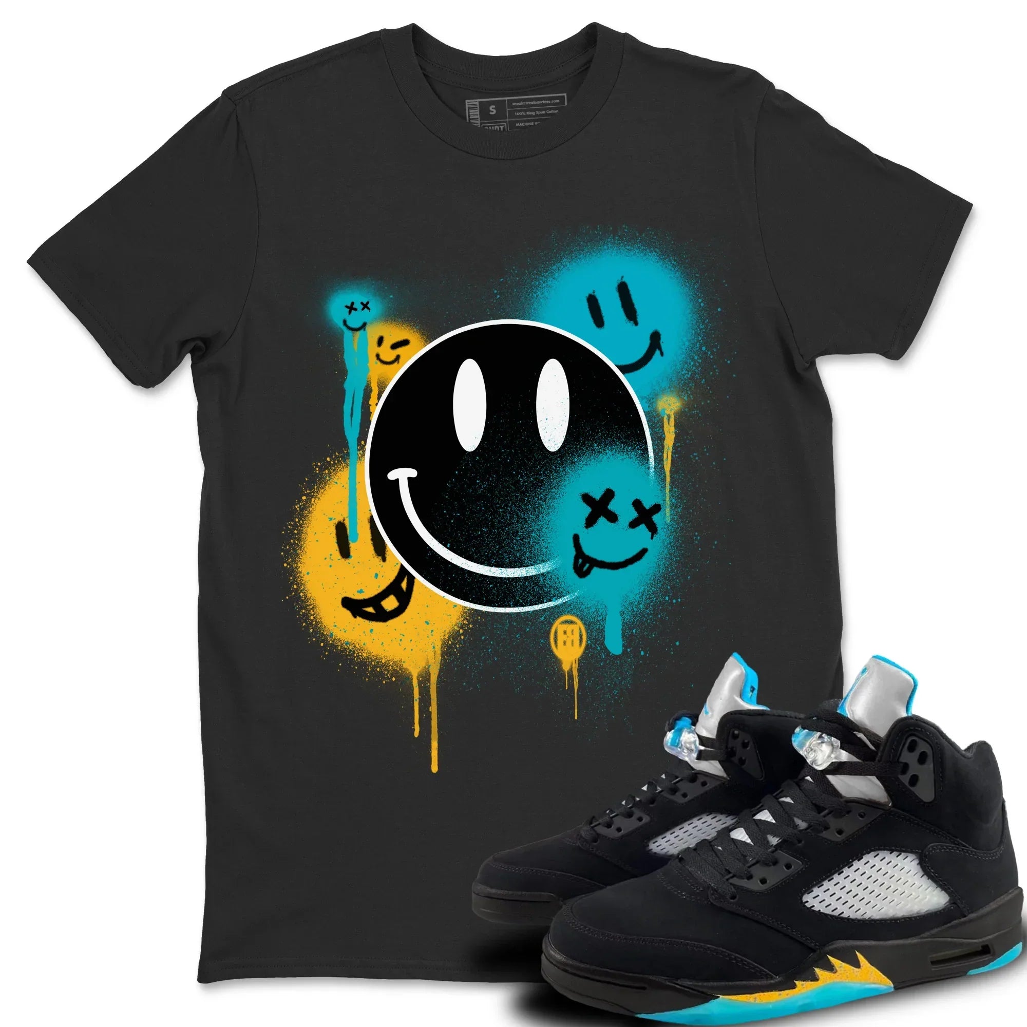 Smile Painting Unisex Tops - Air Jordan 5 Aqua