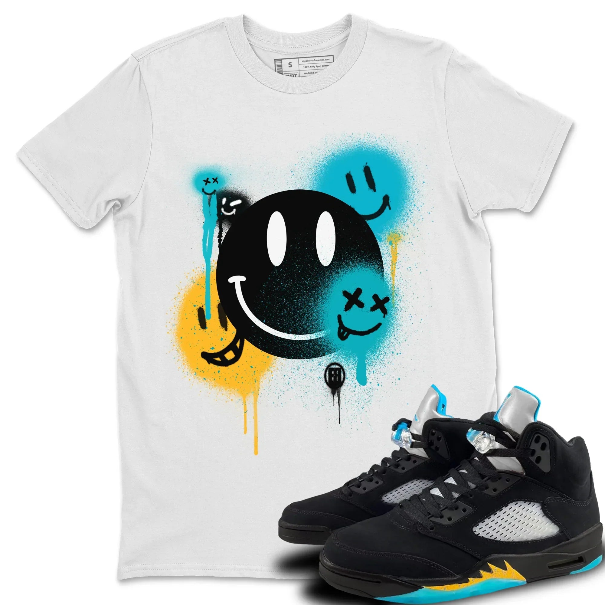 Smile Painting Unisex Tops - Air Jordan 5 Aqua
