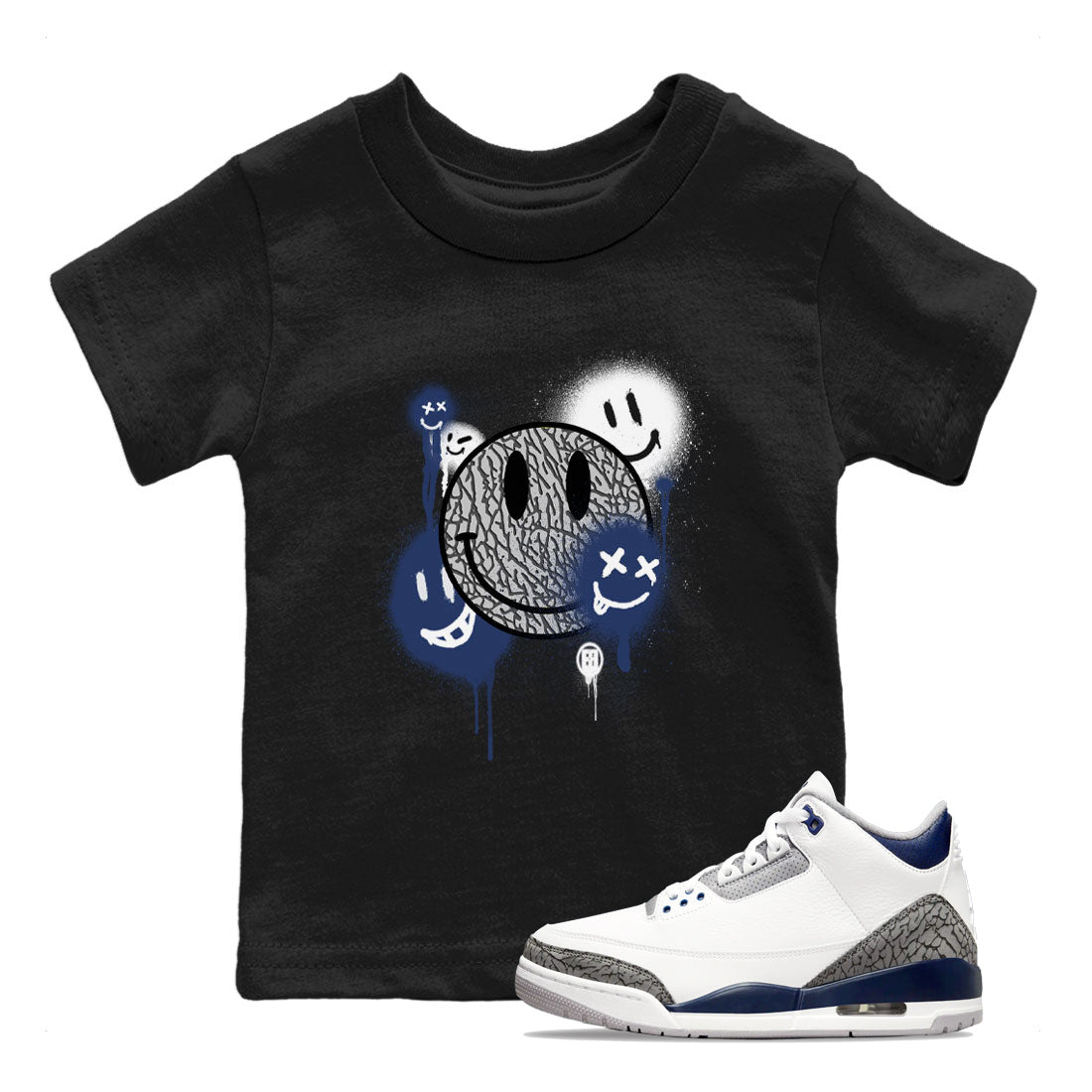 Smile Painting snkmatch Tees Kids - Air Jordan 3 Midnight Navy 2023