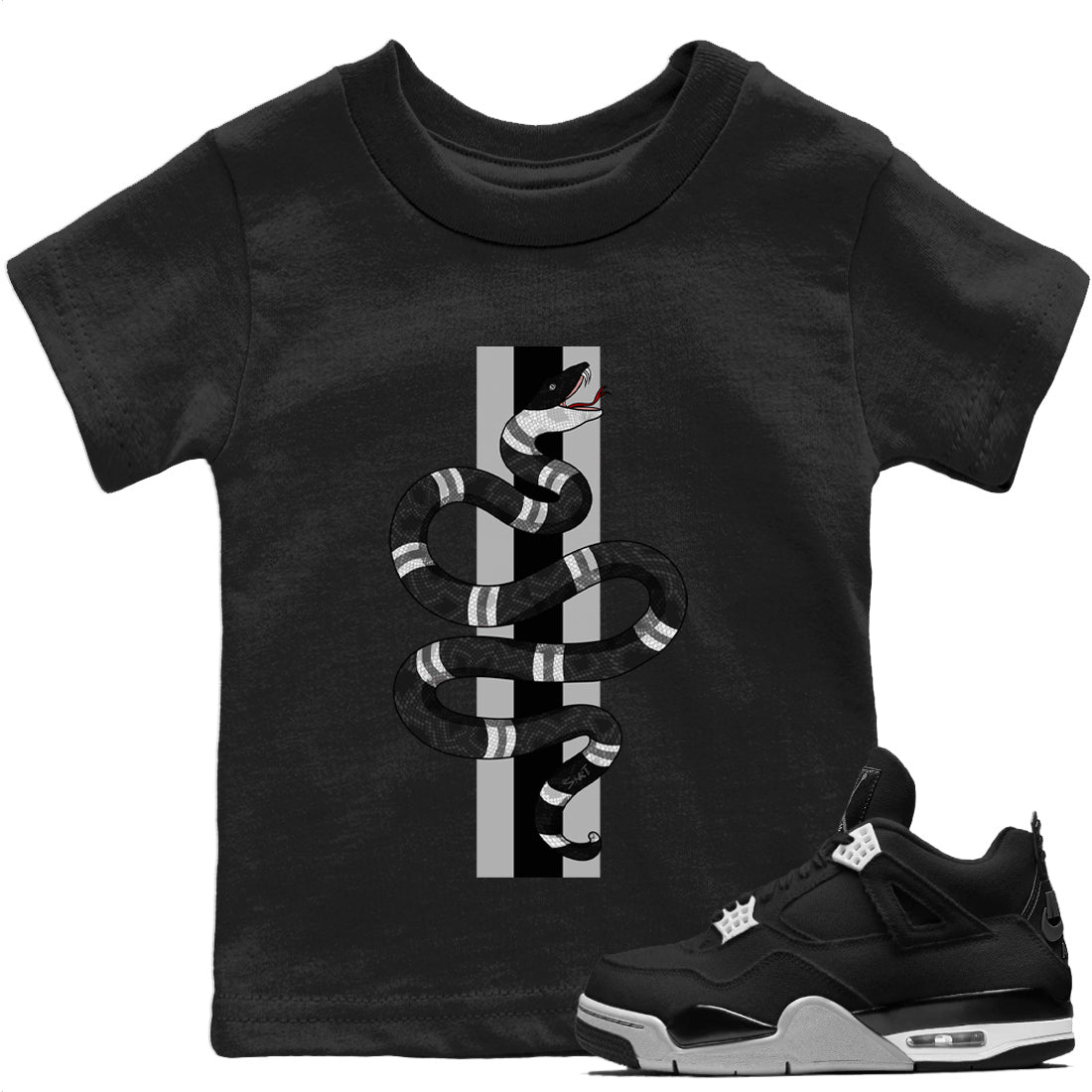 Snake Kids Tops - Air Jordan 4 Black Canvas