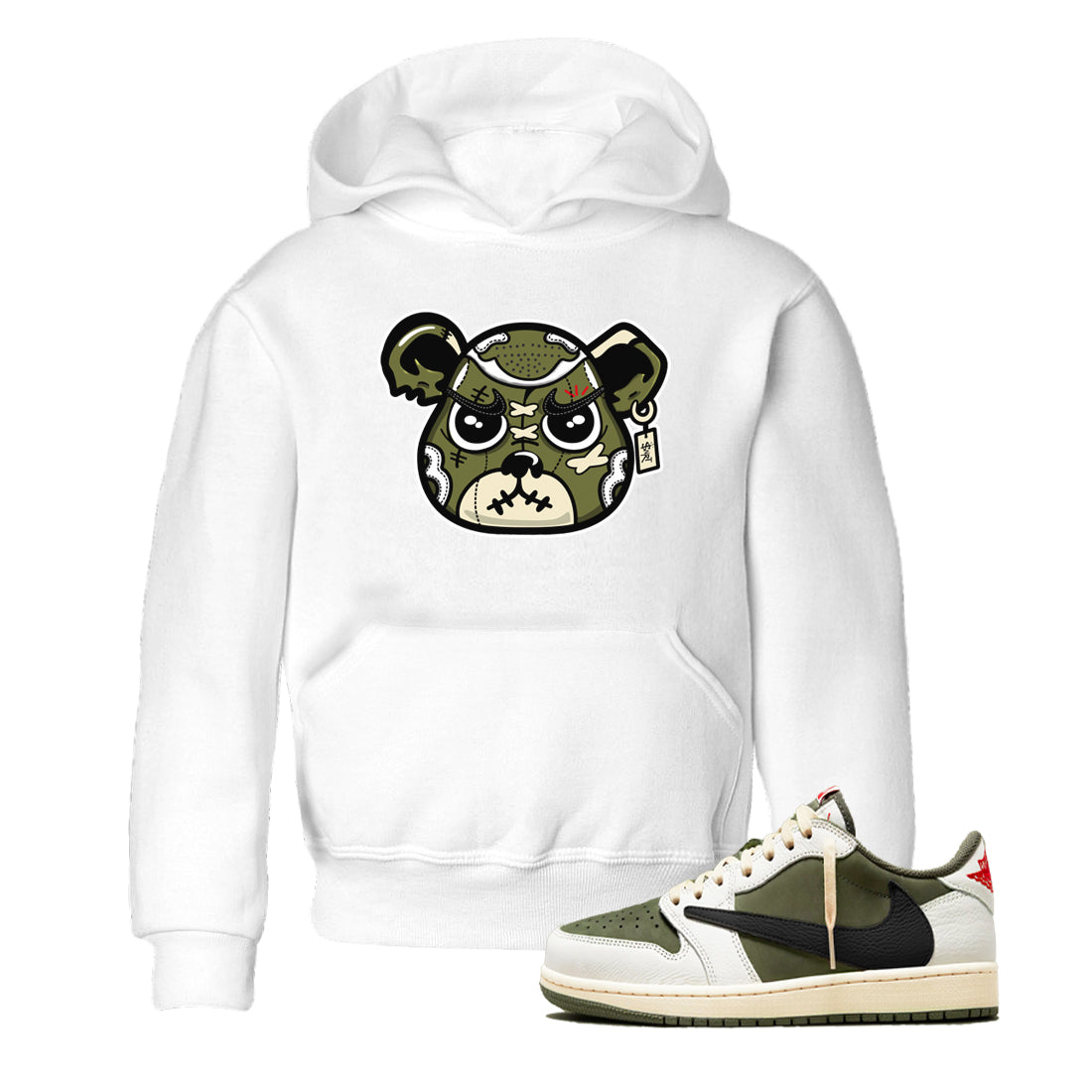 snkmatch Bear Face snkmatch Tees Kids - Air Jordan 1 Travis Scott Medium Olive