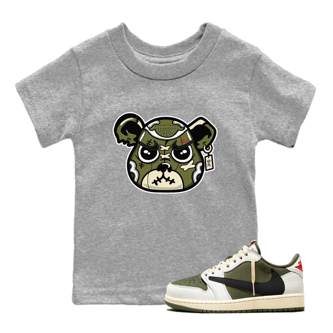 snkmatch Bear Face snkmatch Tees Kids - Air Jordan 1 Travis Scott Medium Olive