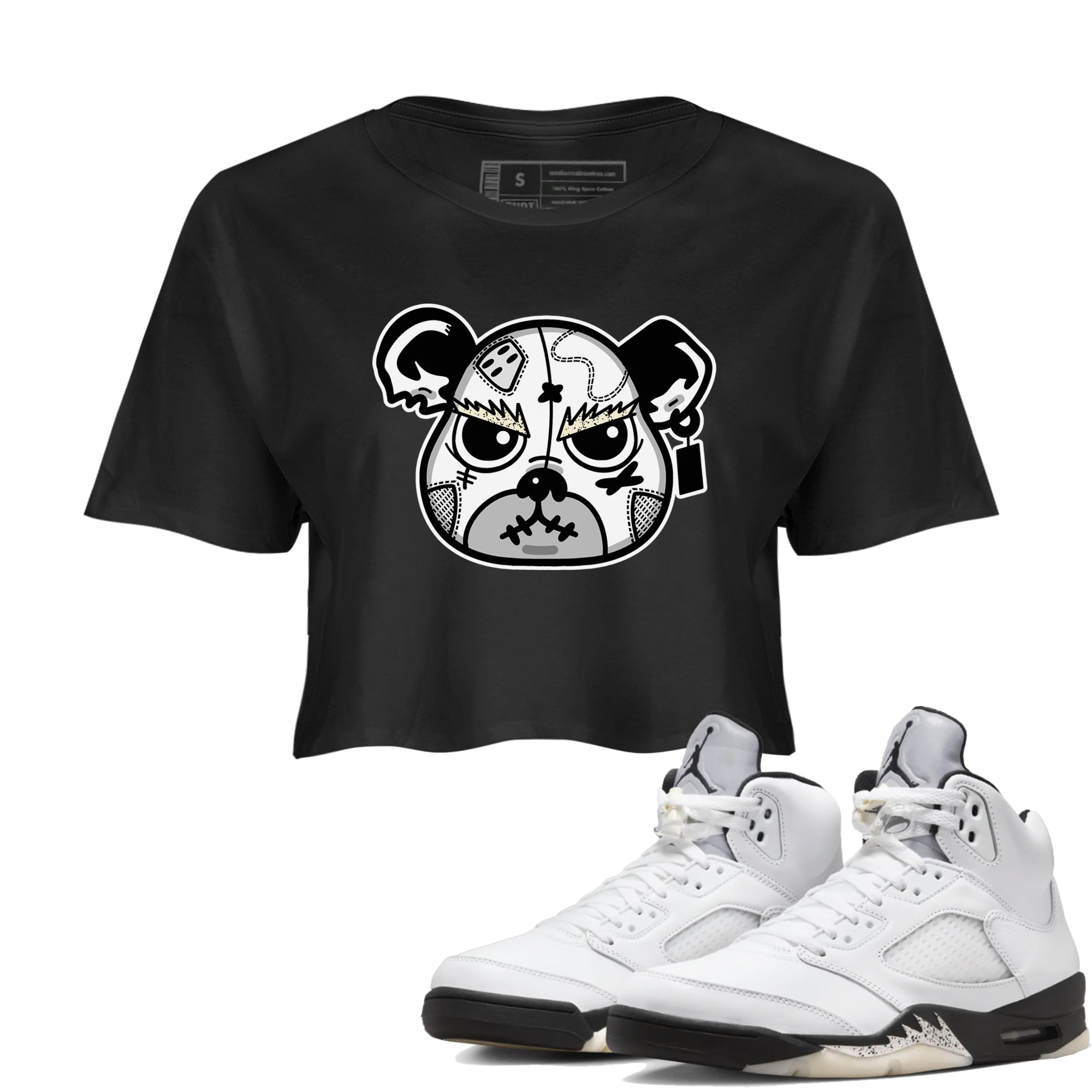snkmatch Bear Face snkmatch Women's Top - Air Jordan 5 White Black