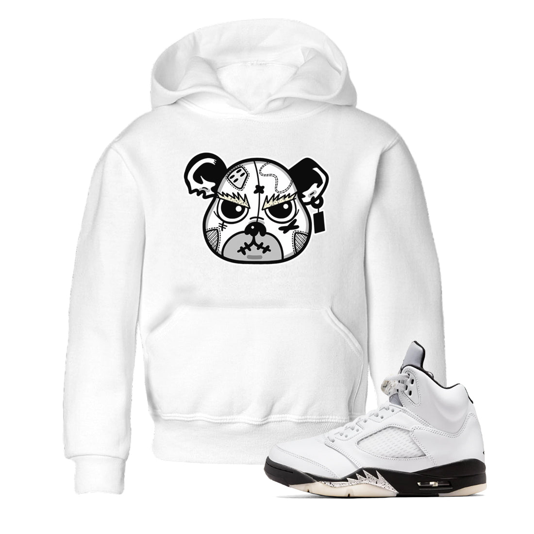 snkmatch Bear Face snkmatch Tees Kids - Air Jordan 5 White Black