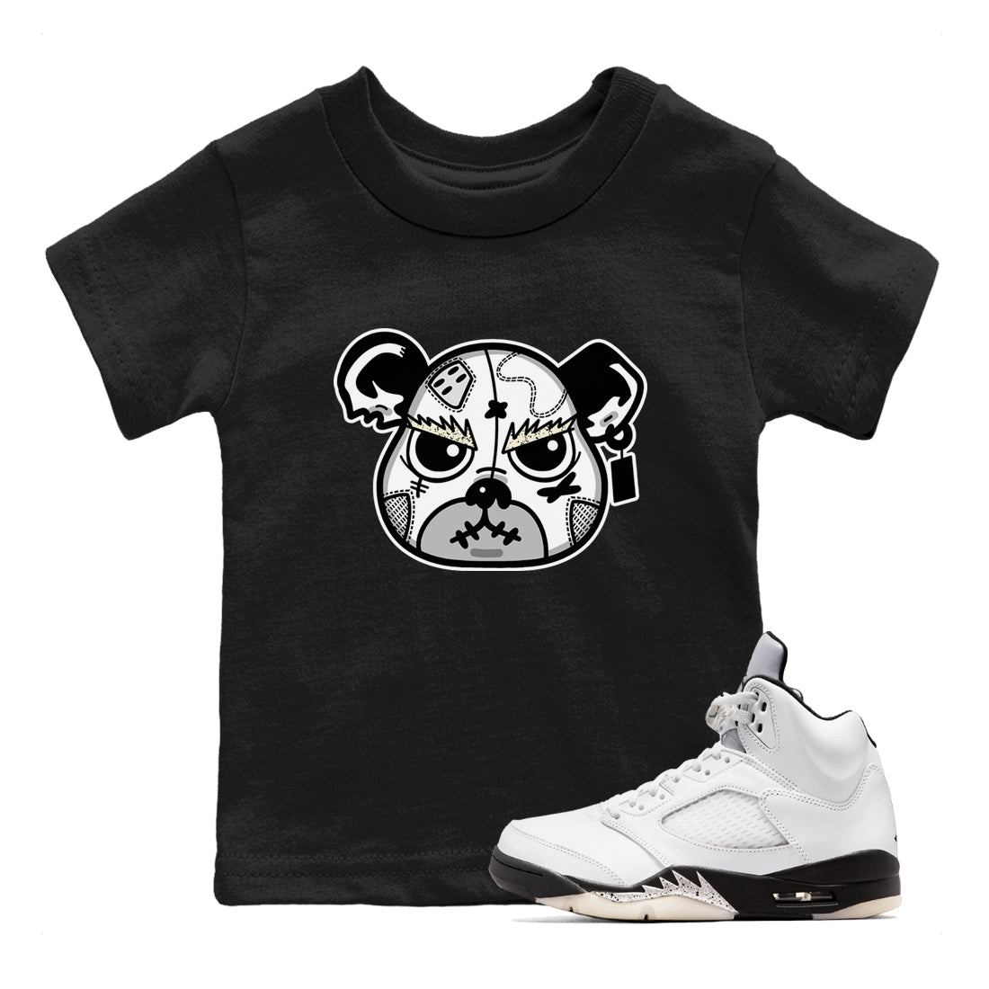 snkmatch Bear Face snkmatch Tees Kids - Air Jordan 5 White Black