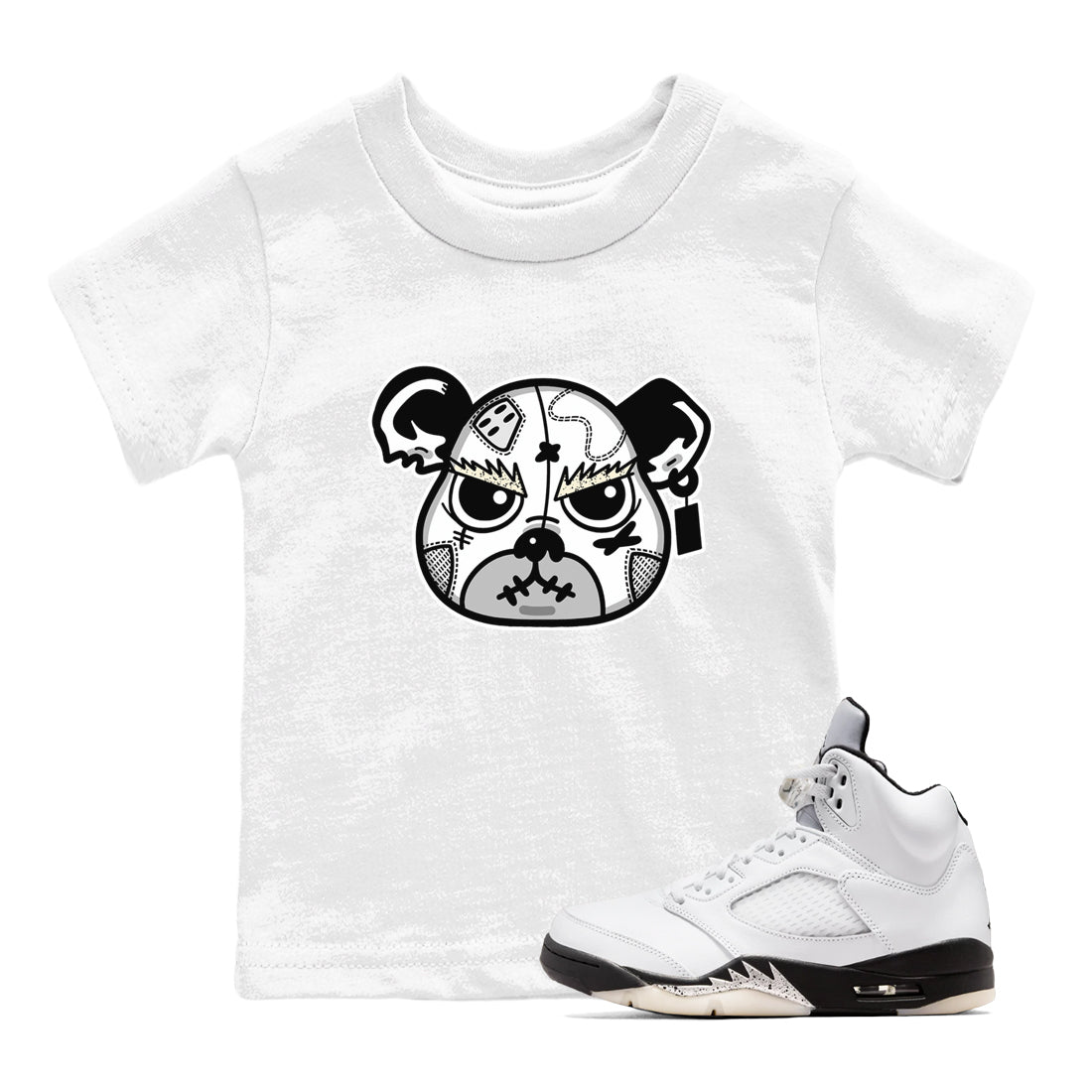snkmatch Bear Face snkmatch Tees Kids - Air Jordan 5 White Black