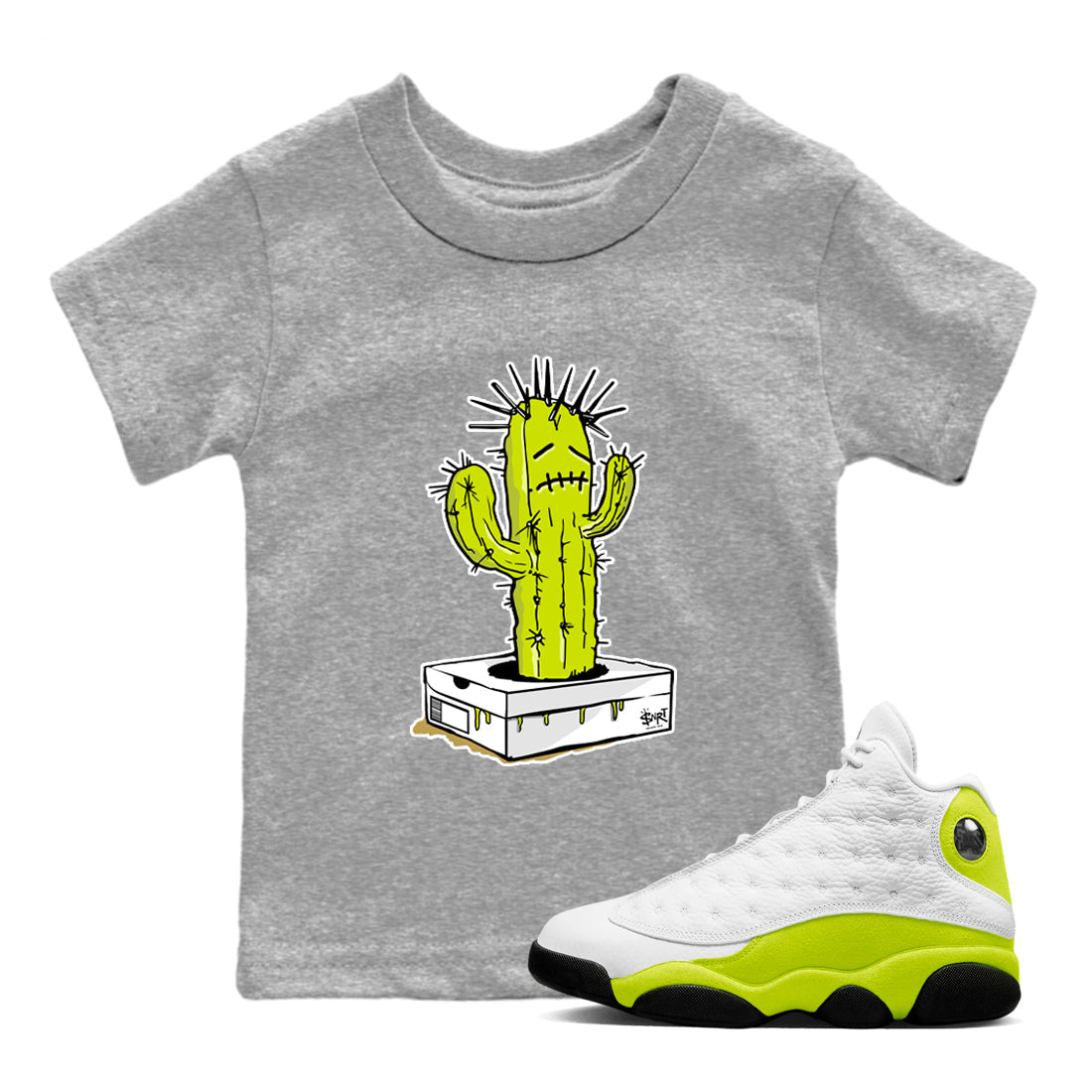 snkmatch Box Cactus snkmatch Tees Kids - Air Jordan 13 Bright Cactus