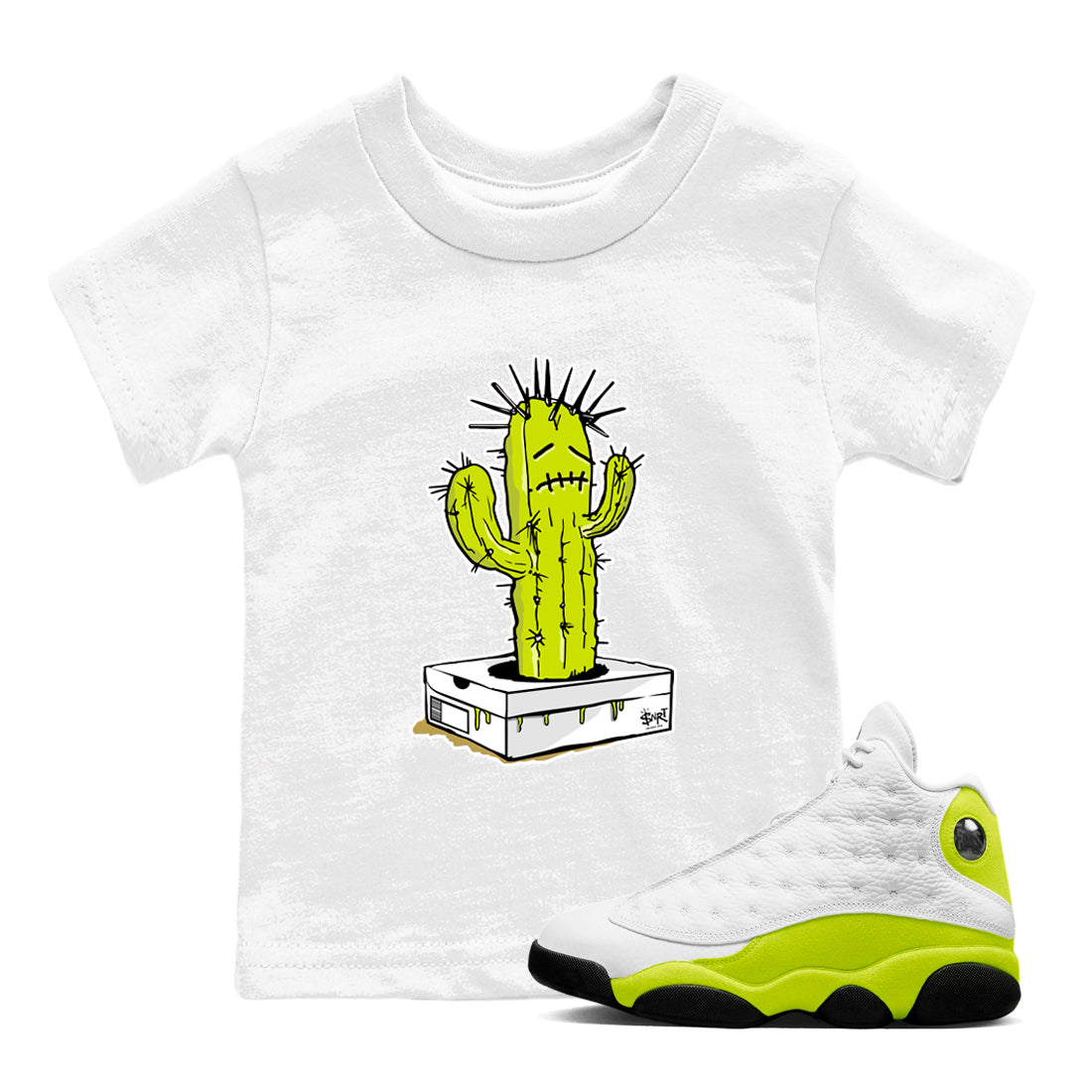 snkmatch Box Cactus snkmatch Tees Kids - Air Jordan 13 Bright Cactus