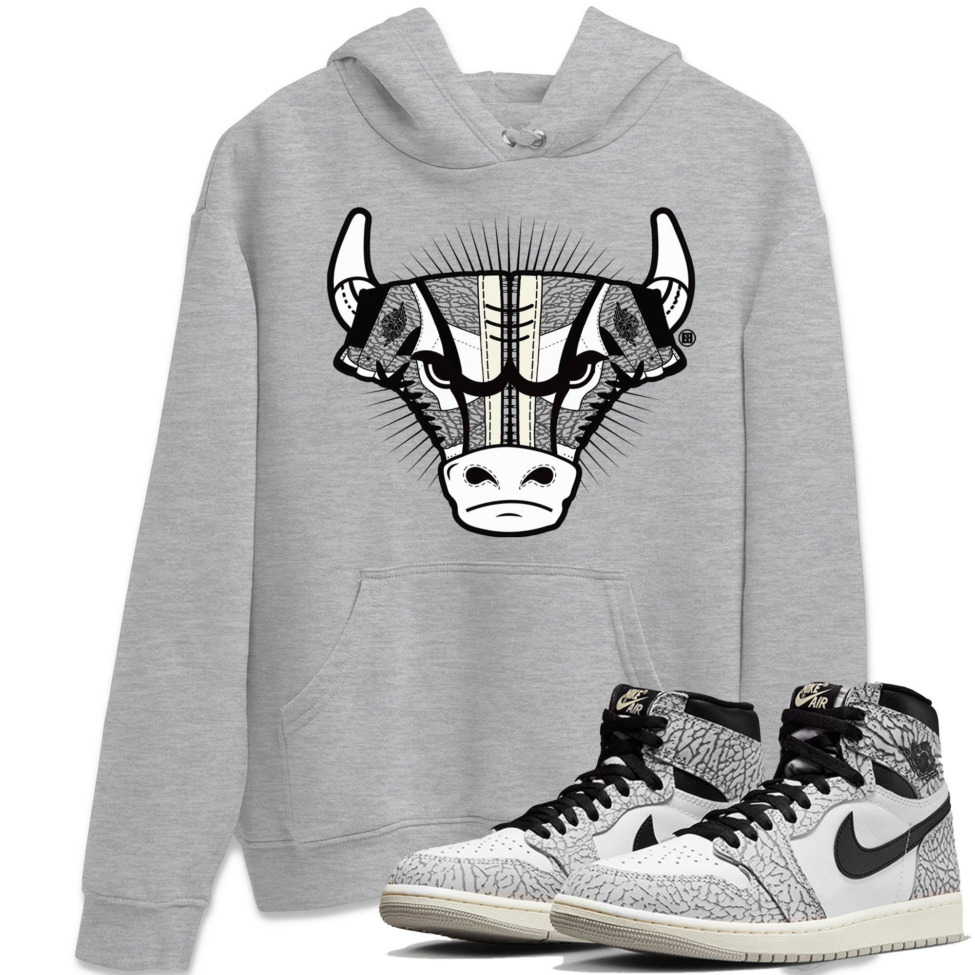 snkmatch Bull Head Unisex Tops - Air Jordan 1 White Cement