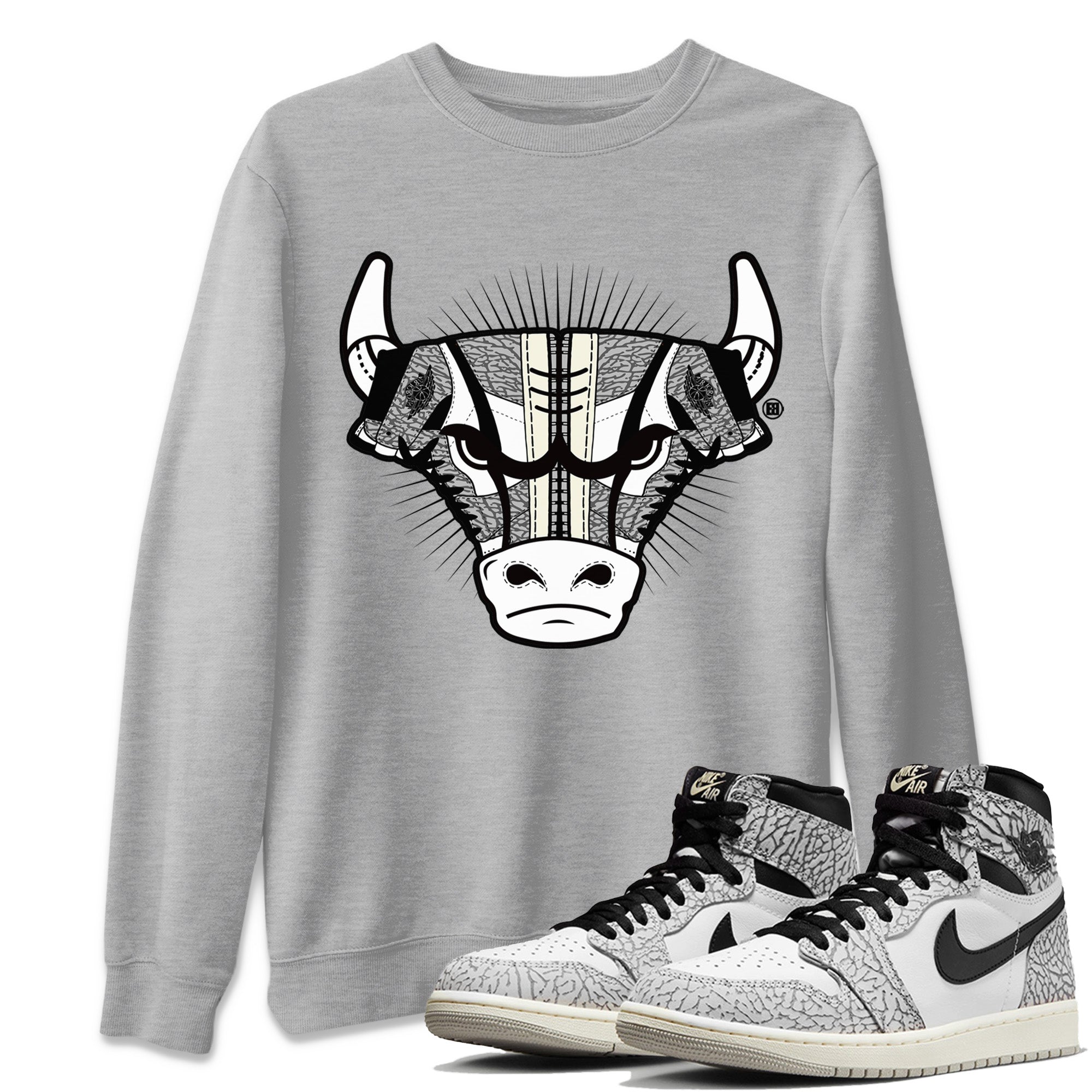 snkmatch Bull Head Unisex Tops - Air Jordan 1 White Cement