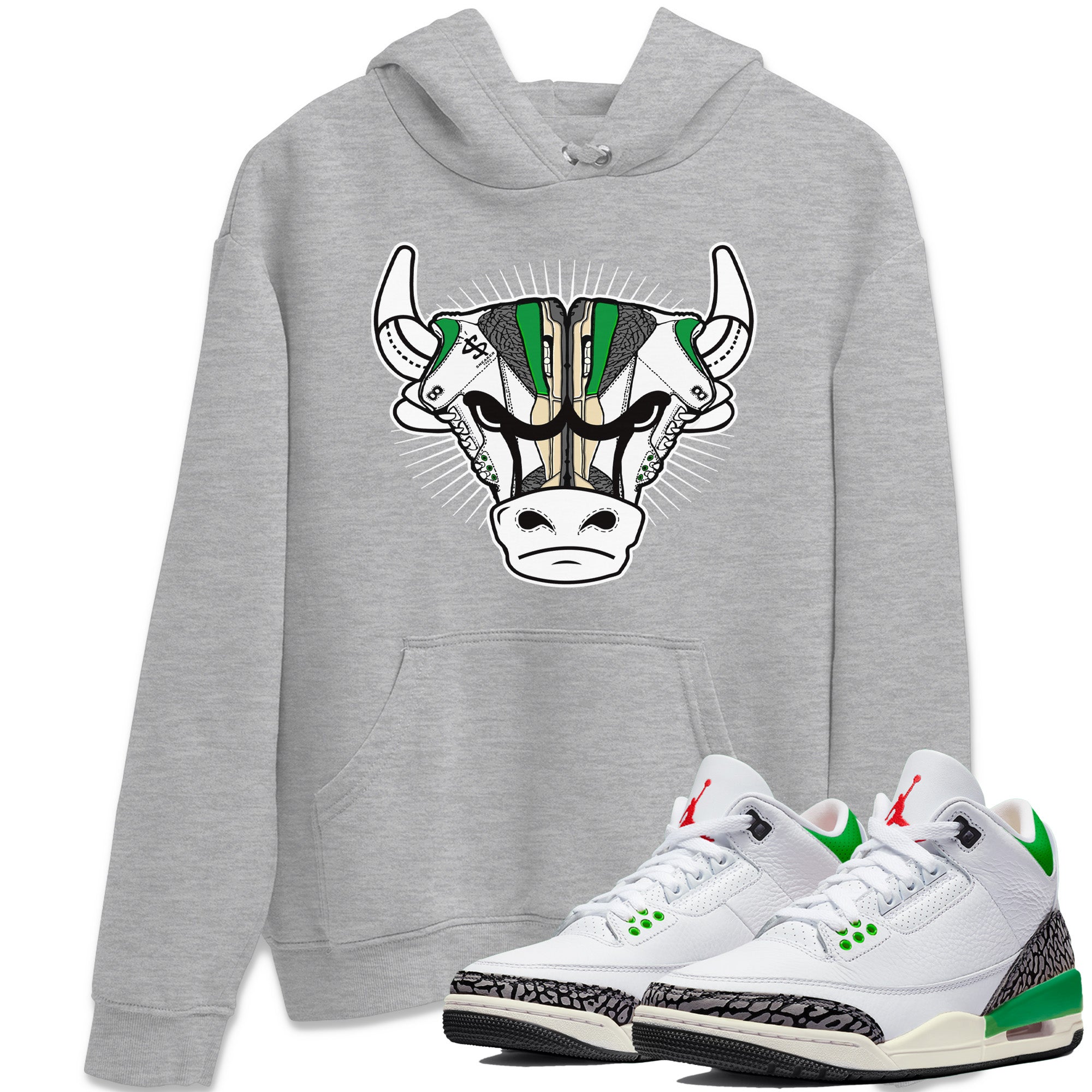 snkmatch Bull Head Unisex Tops - Air Jordan 3 Lucky Green