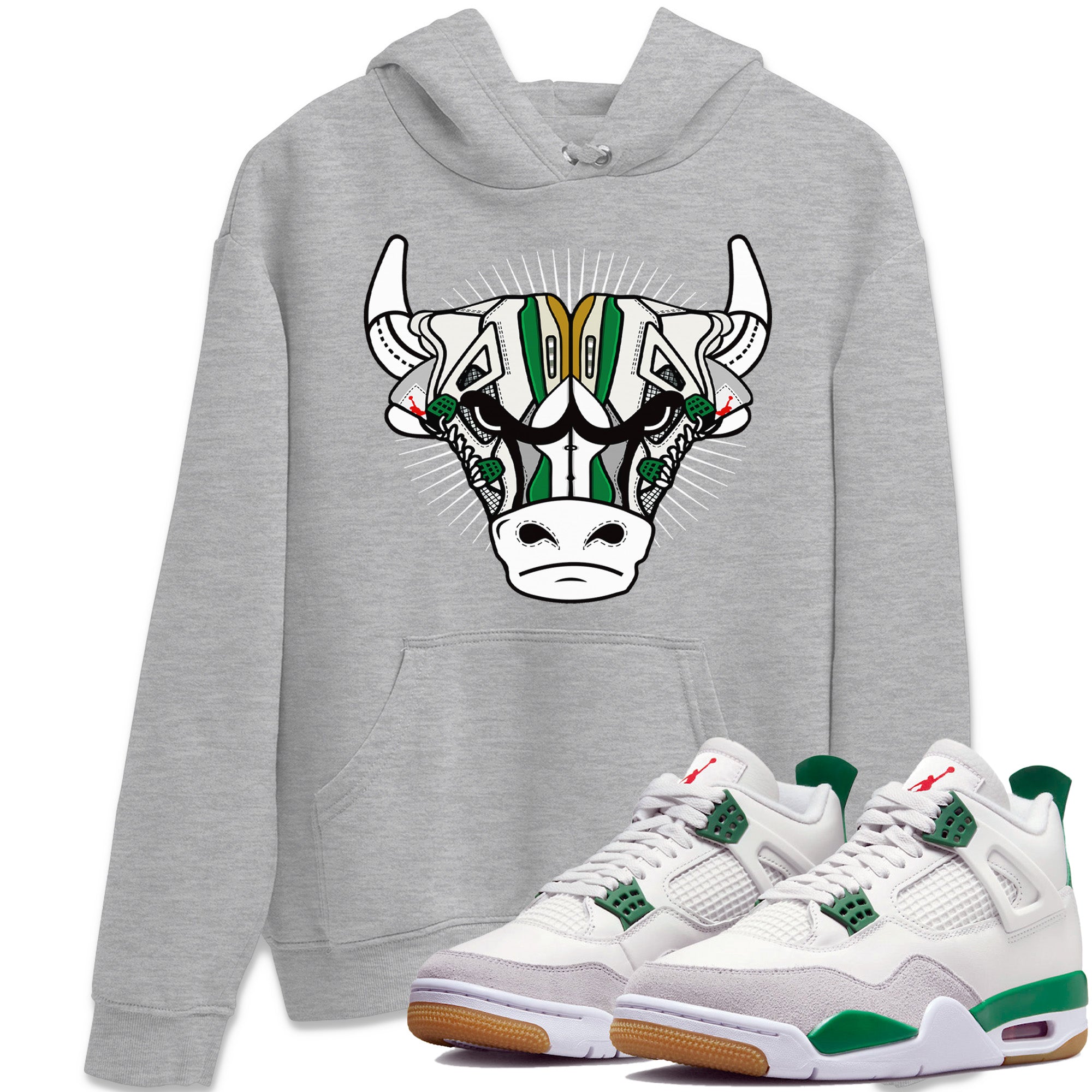 snkmatch Bull Head Unisex Tops - Air Jordan 4 Pine Green