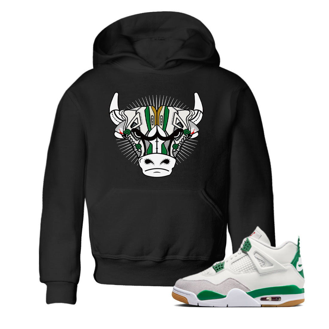 snkmatch Bull Head Kids Tops - Air Jordan 4 Pine Green