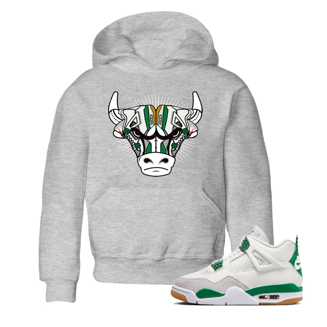 snkmatch Bull Head Kids Tops - Air Jordan 4 Pine Green