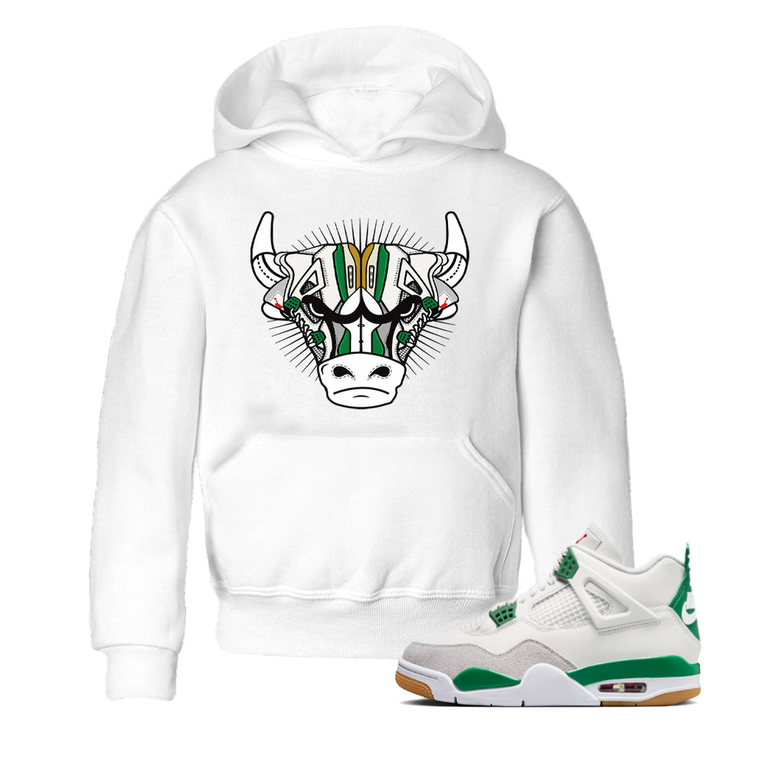 snkmatch Bull Head Kids Tops - Air Jordan 4 Pine Green