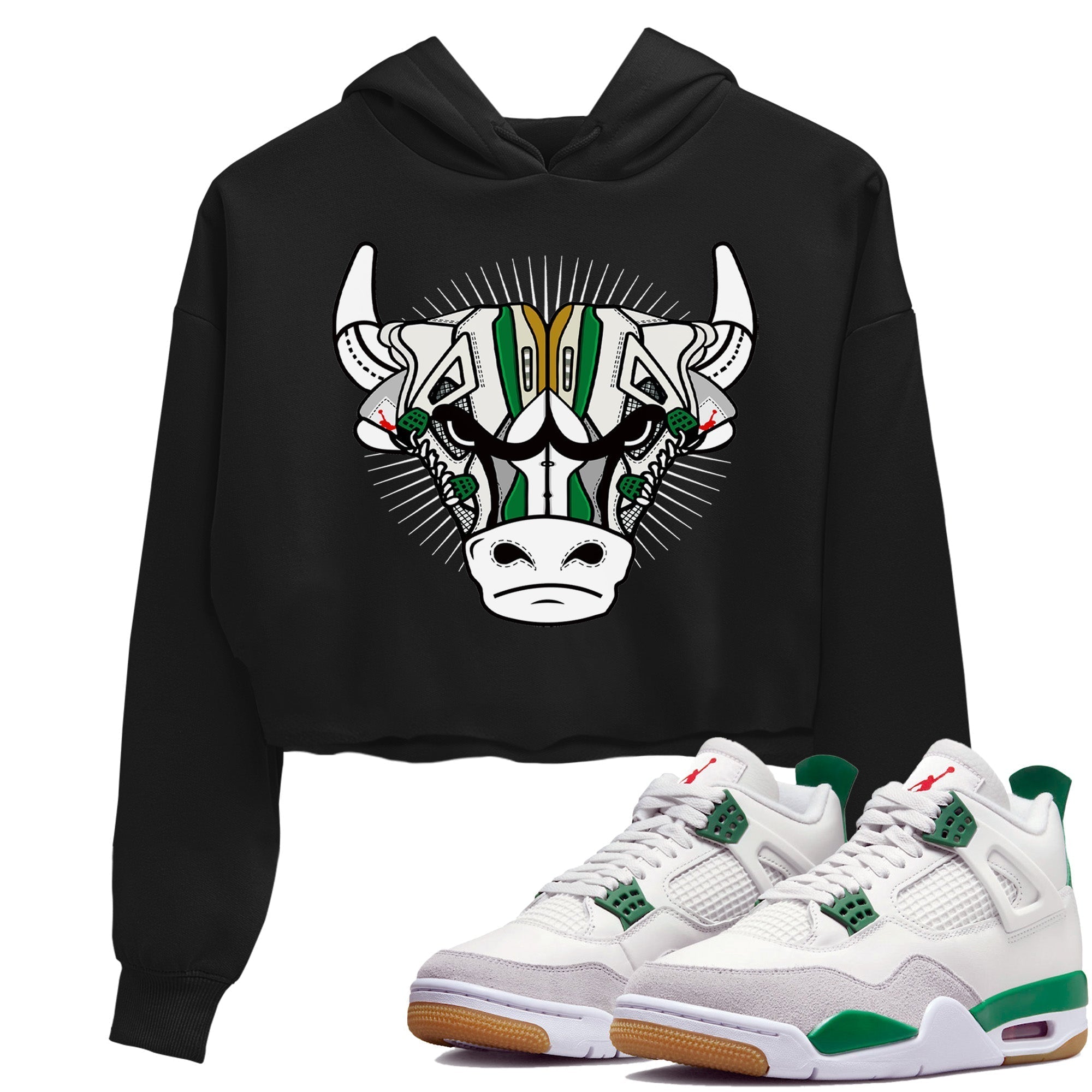 snkmatch Bull Head Women's Tops - Air Jordan 4 Pine Green SB