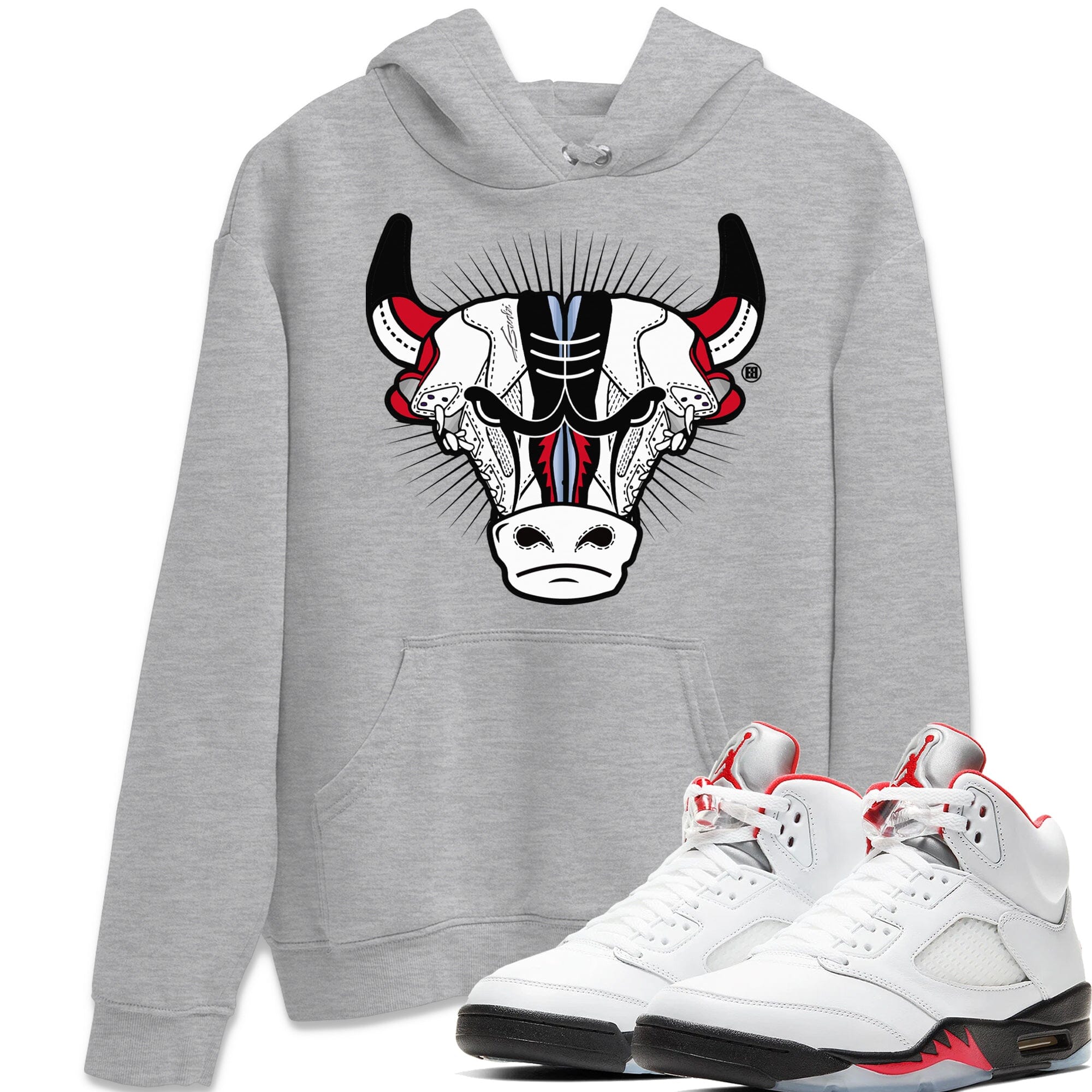 snkmatch Bull Head Unisex Tops - Air Jordan 5 Fire Red