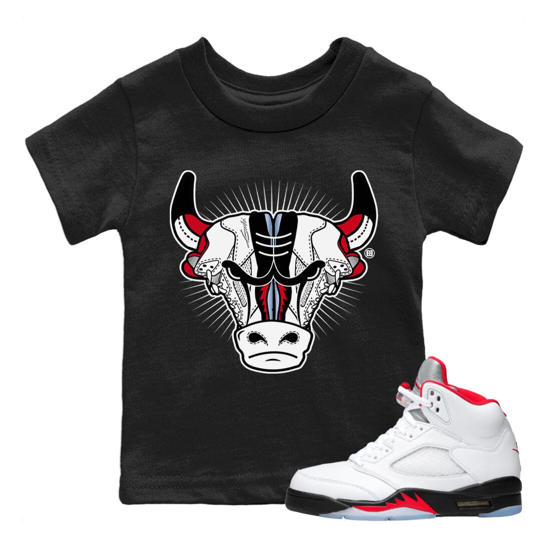 snkmatch Bull Head Kids Tops - Air Jordan 5 Fire Red