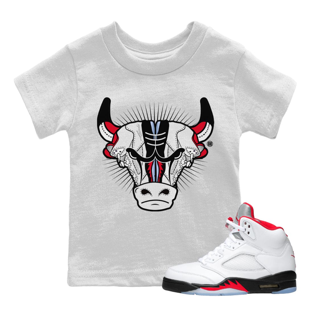 snkmatch Bull Head Kids Tops - Air Jordan 5 Fire Red