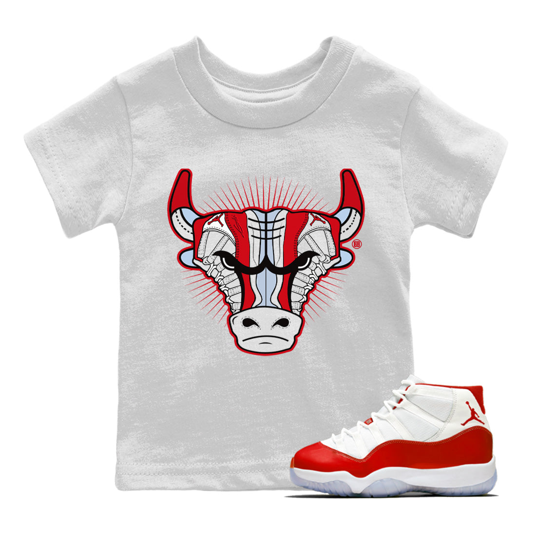 snkmatch Bull Head Kids Tops - Air Jordan 11 Cherry