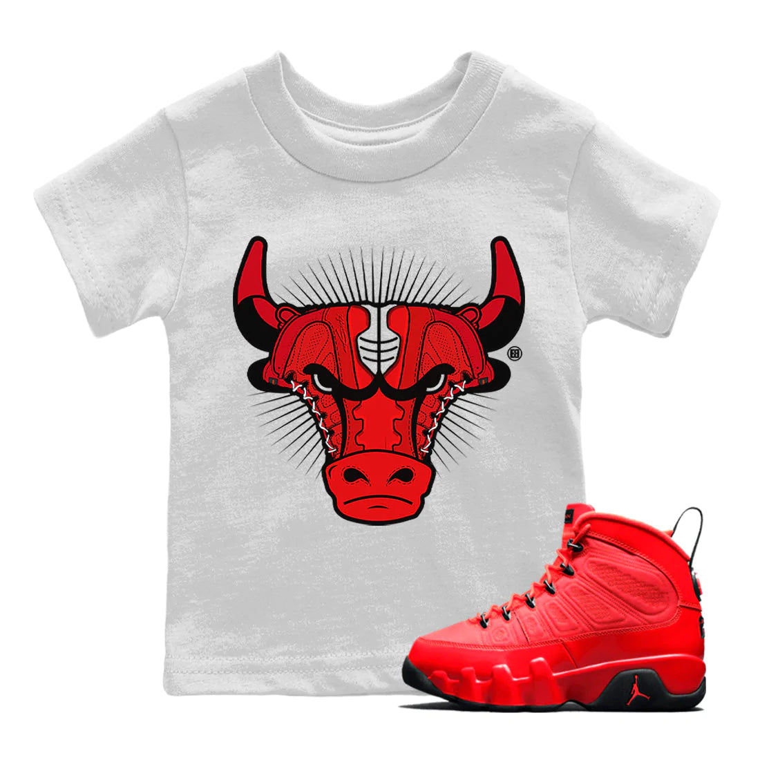 snkmatch Bull Head Kids Tops - Air Jordan 9 Chile Red