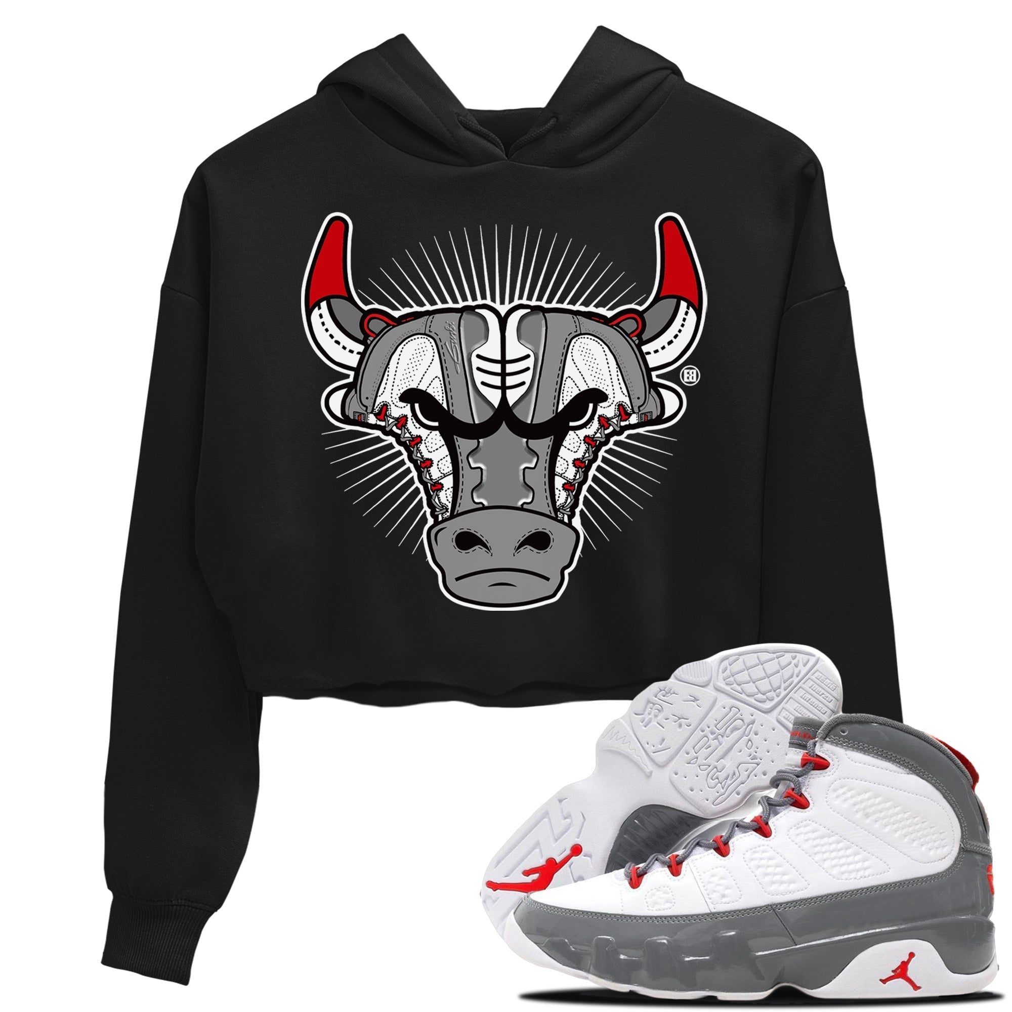 snkmatch Bull Head Women's Tops - Air Jordan 9 Fire Red