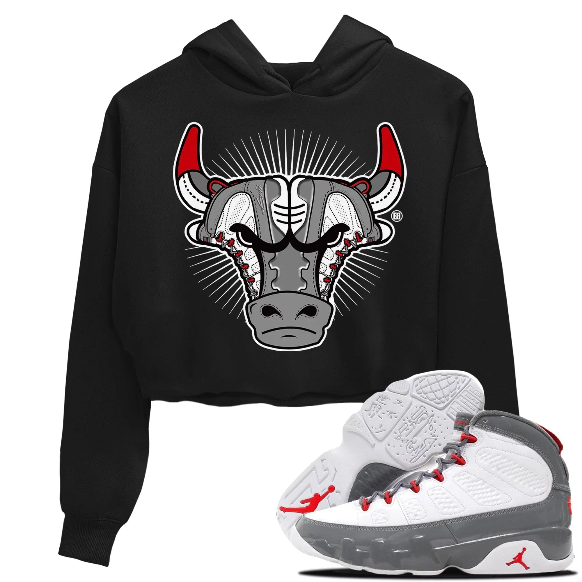 snkmatch Bull Head Women's Tops - Air Jordan 9 Fire Red