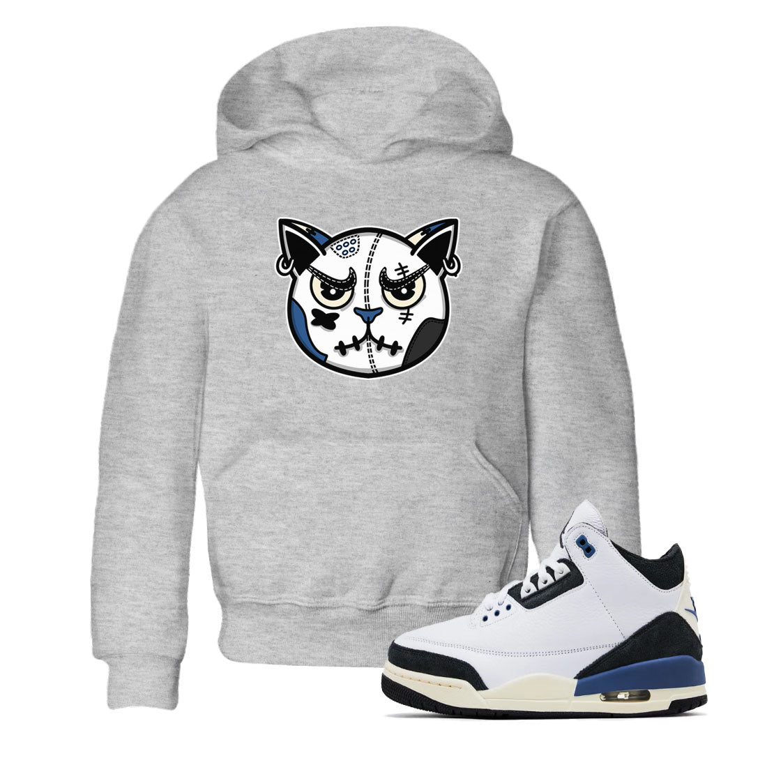 snkmatch Cat Face snkmatch Tees Kids - Air Jordan 3 A Ma Maniere x Diffused Blue