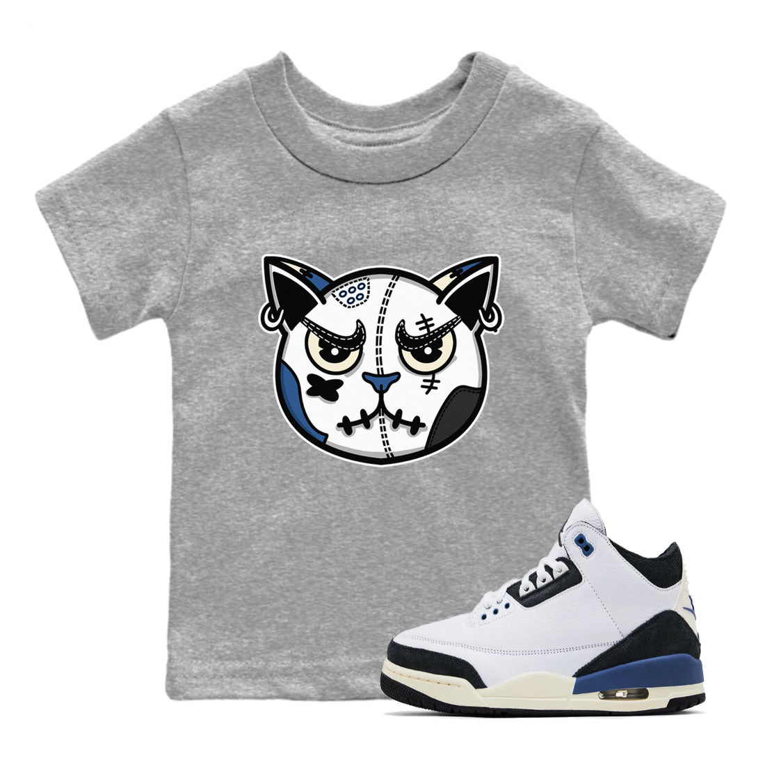 snkmatch Cat Face snkmatch Tees Kids - Air Jordan 3 A Ma Maniere x Diffused Blue
