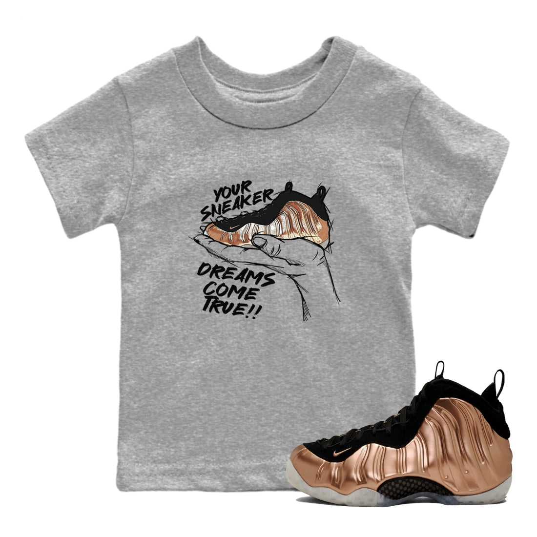 snkmatch Dreams snkmatch Tees Kids - Air Foamposite One Metallic Copper